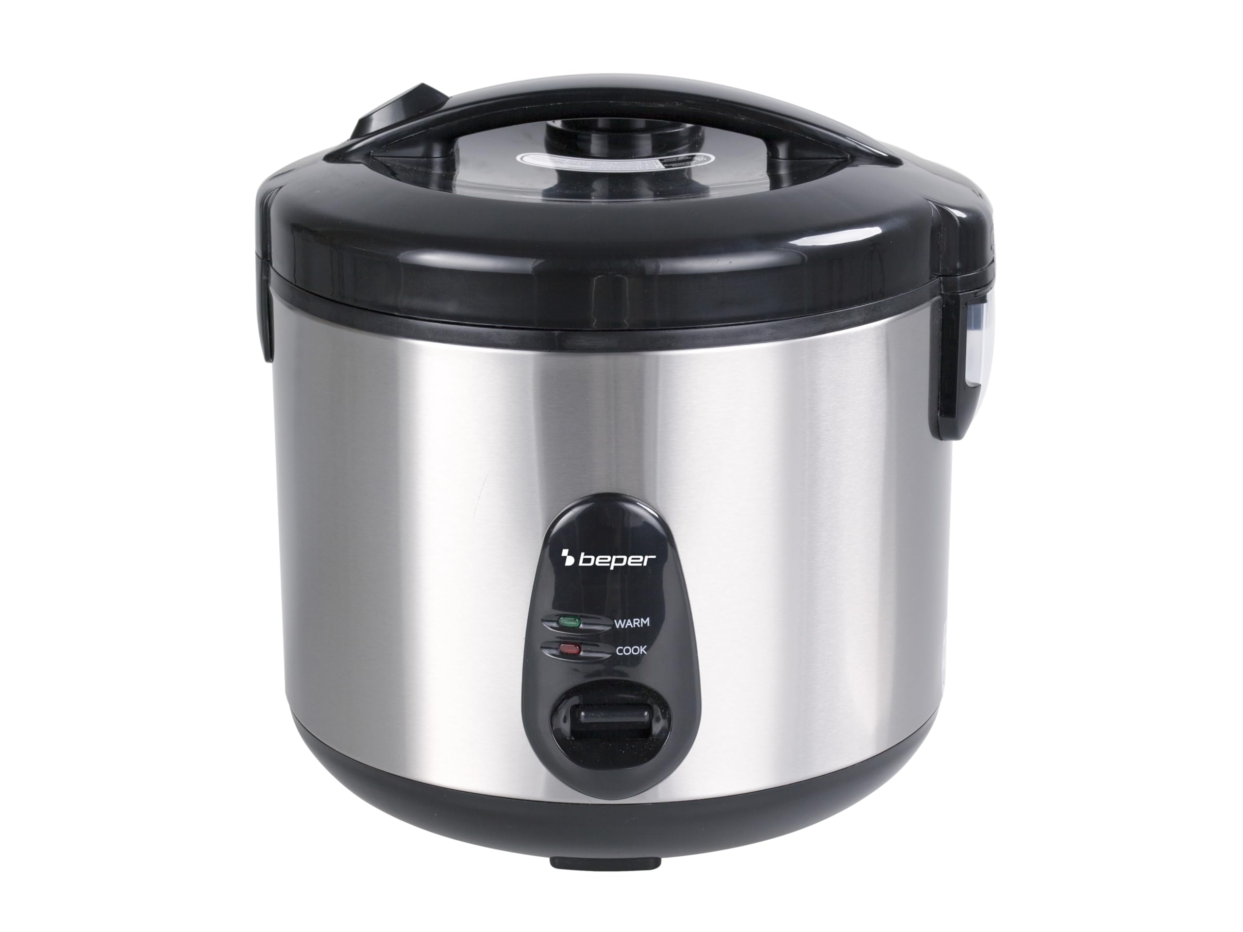 BEPER P101VAP002 Olla arrocera eléctrica con función de conservación del calor, capacidad de 625 g, revestimiento antiadherente, tapa con junta de silicona y bandeja para cocinar al vapor.