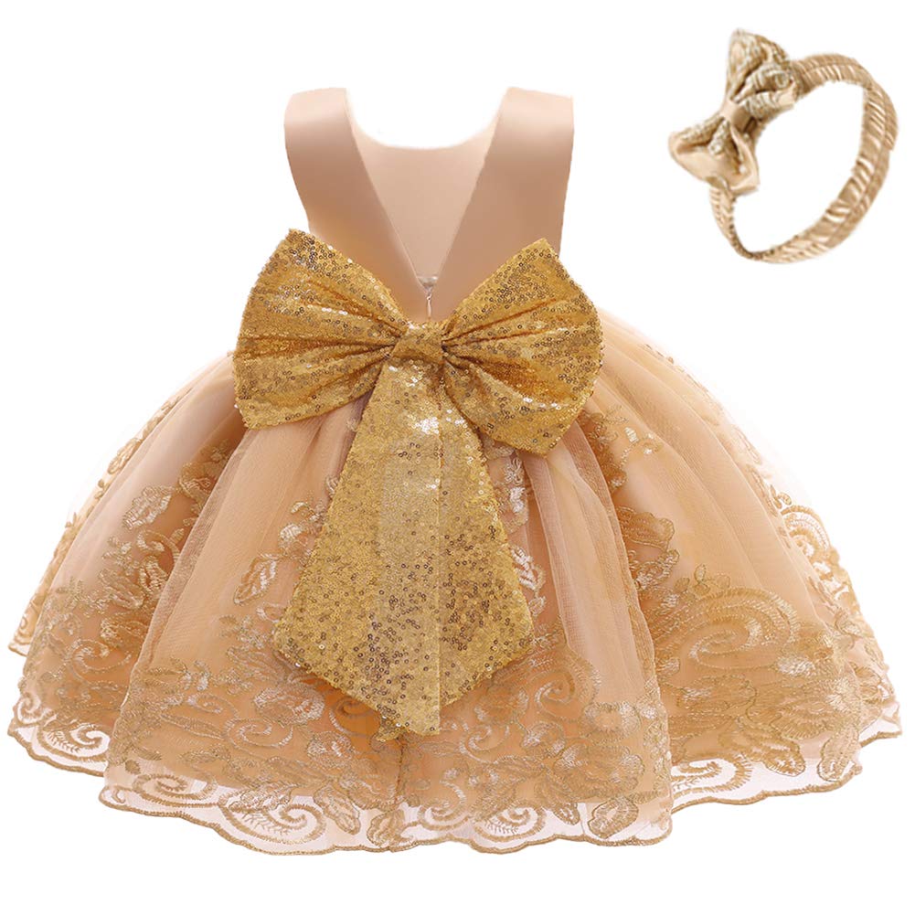 FYMNSI Vestido de fiesta para bebé, para cumpleaños, bautizo, sin espalda, bordado, sin mangas, formal, con cinta para la frente.