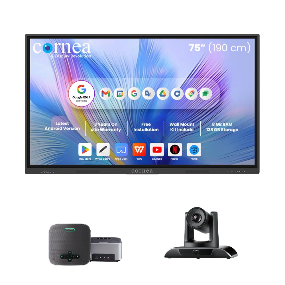 Cornea A to Z Conference Setup Solution for Board Meeting’s,Client Presentation Business Includes 65 Inches 4K UHD Touch Screen LED Interactive Flat Panel with Meet360, 20x and Wall Mount-image-7