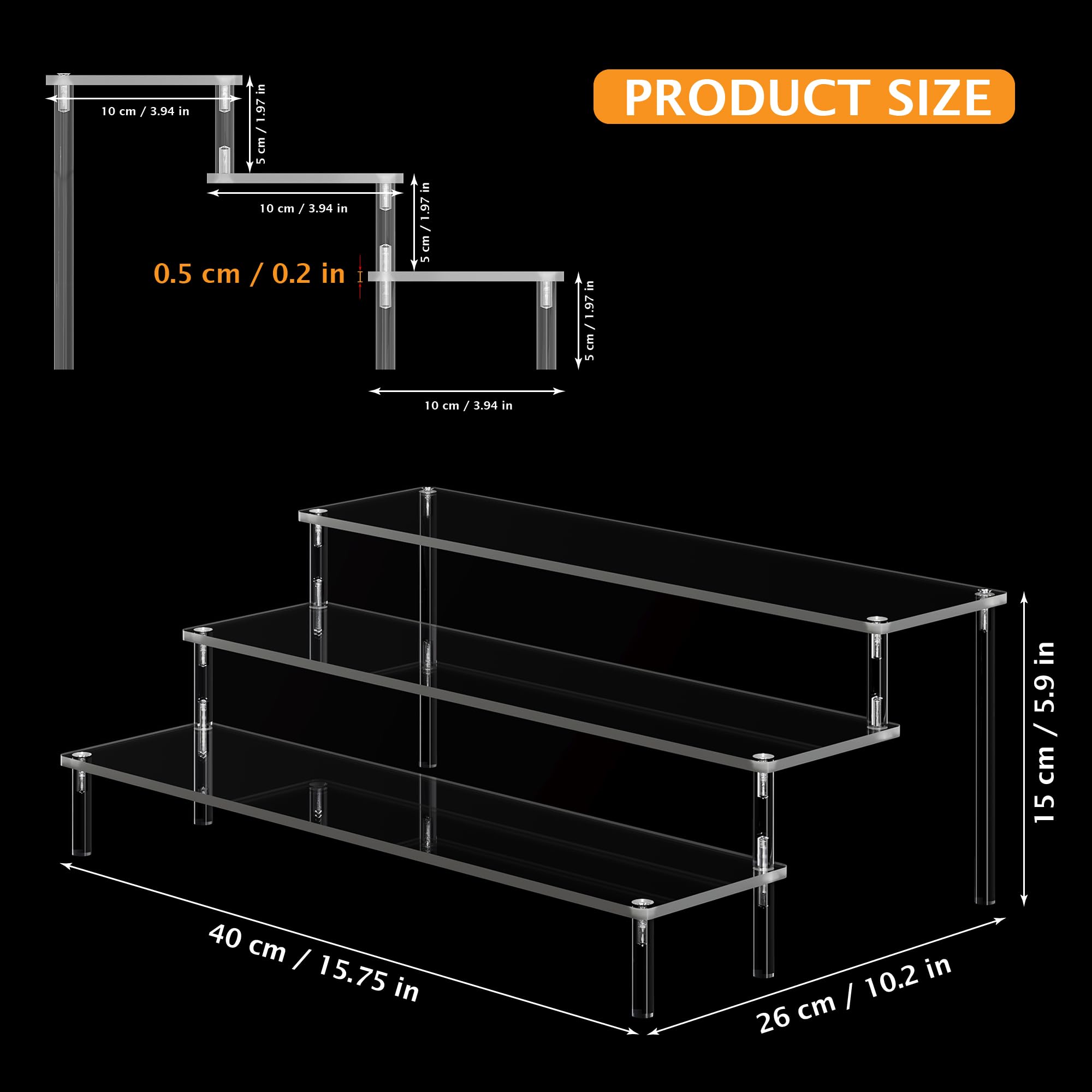 Espositore a 3 ripiani in acrilico trasparente, 40 cm, espositore per profumi, spessore 5 mm, per profumi, dopobarba, trucco, dessert, oggetti da collezione