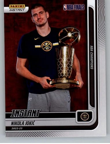 2022-2023 Panini NBA Champions Denver Nuggets #9 Nikola Jokic With Trophy Official Trading Card (Stock Photo Shown, this is a single card from