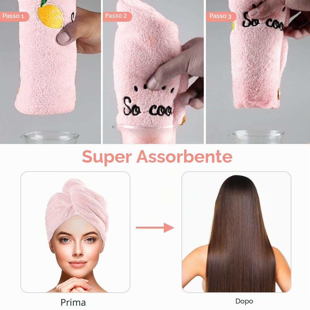 URAQT Asciugamano Microfibra Capelli, 3 Pezzi Asciugamano Capelli Turbante con Bottone, Morbido Assorbente e Asciugatura Rapida, Turbante Super Assorbente per Capelli Corti e Lunghi(Ricamato)