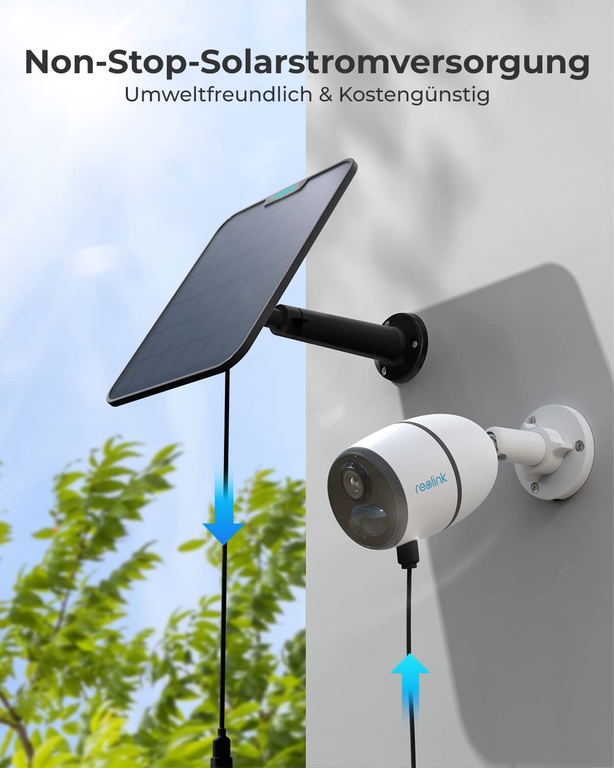 Reolink 6W Solarpanel für Akku Überwachungskamera Aussen, USB, Solar WLAN IP Kamera Outdoor, 360° Halterung, Schwarz