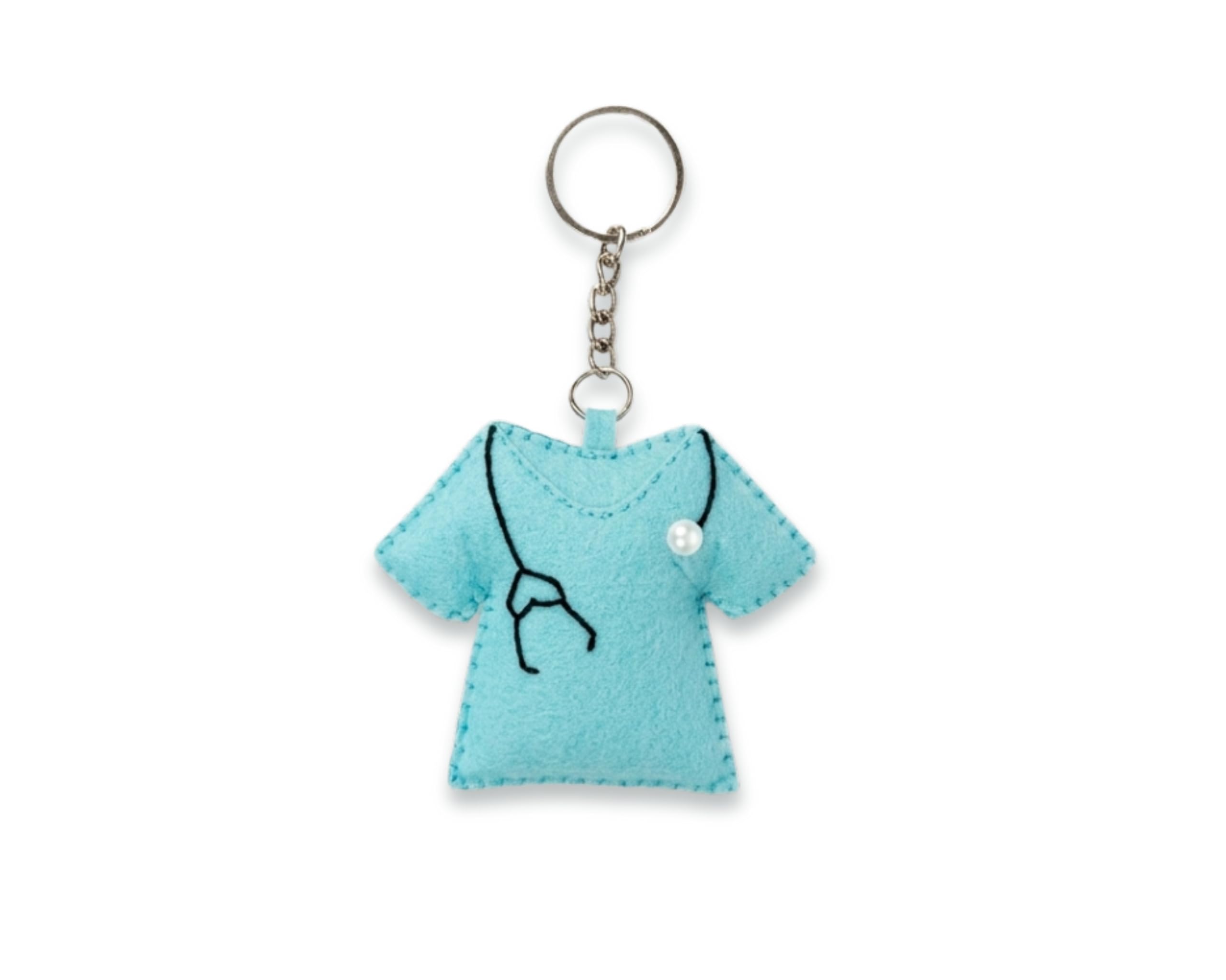 Felt Doctor Scrub Keychain & Bag Charm, Sky Blue Soft Keyring with Embroidered Stethoscope, Gift for Doctors, Nurses, Interns & Medical Students (7cm)-image-41