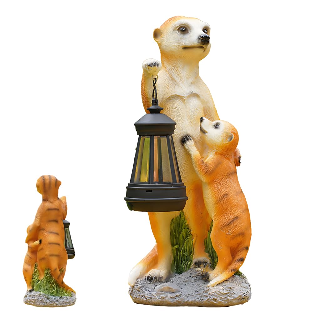NAVESO Solar Garden Ornaments Meerkat,30cm Meerkat Garden Ornaments with Solar Lantern,Meerkat Garden Statue,Garden Animal Solar Lights Ornaments Outdoor for Lawn,Patio,Porch