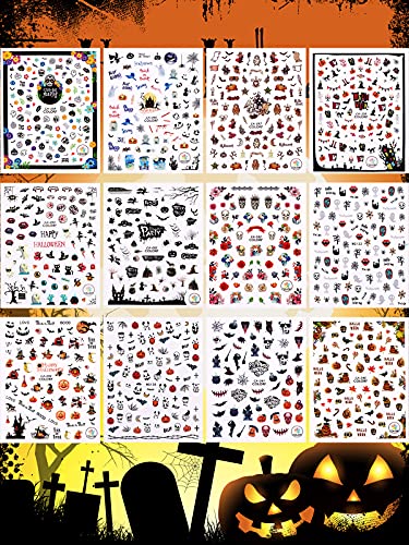 EBANKU Halloween Nagelsticker, 12 Stück Bat Ghost Spinnennetz Nail Art Sticker Nagel Abziehbilder für Kinder Mädchen… – Bild 8