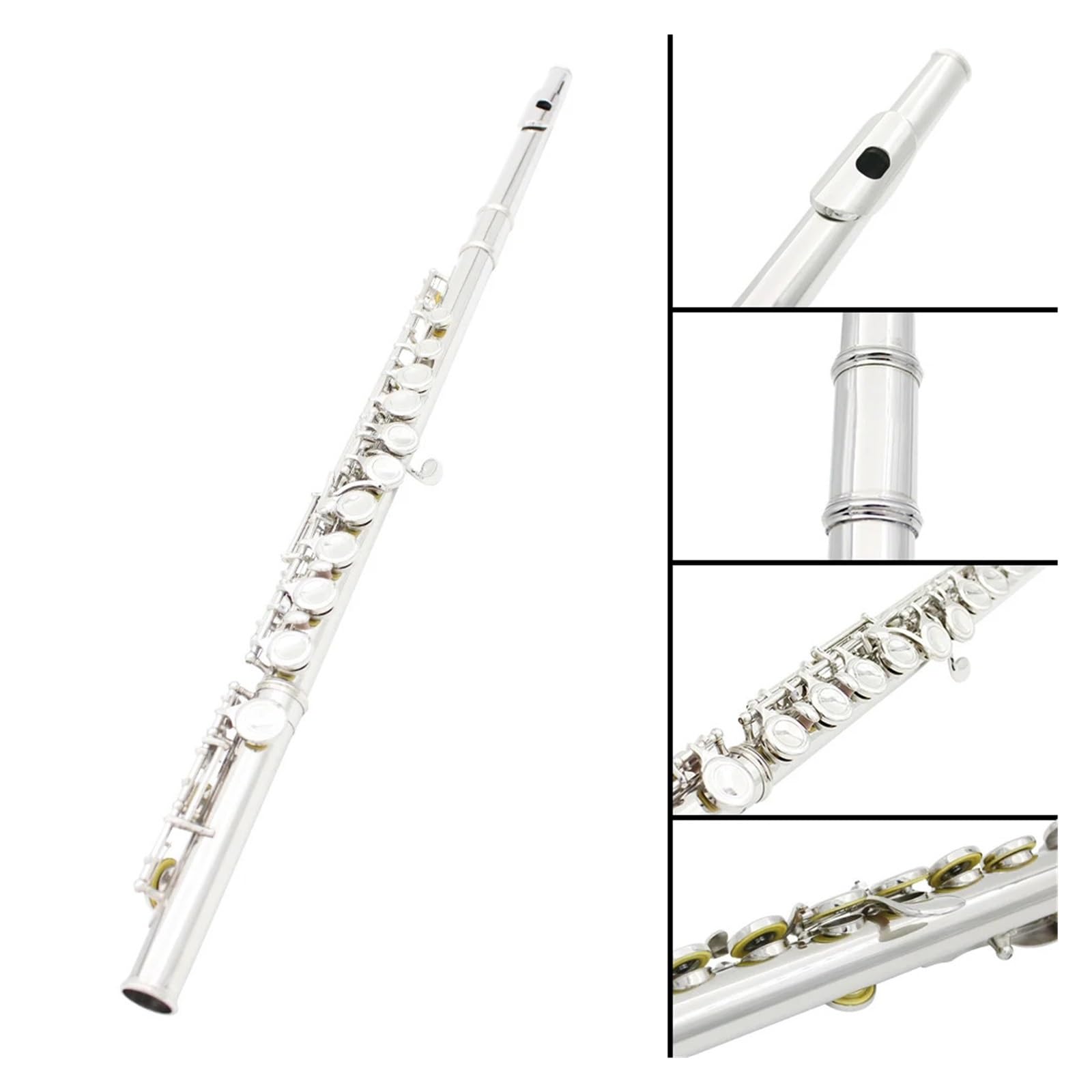 Flauta 16 agujeros abiertos cerrados llave C flauta transversal profesional instrumento Musical de concierto con caja paño de limpieza guantes de palo