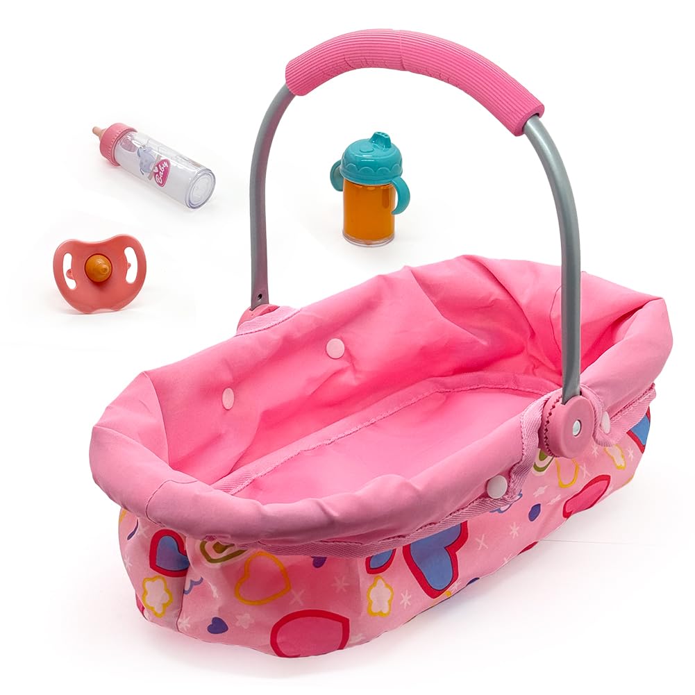 Baby Doll Accessories Bassinet Portable Carrier with Milk Bottle for 8-12 Inch Baby Doll Crib Set Cradle Sleeping Basket Bed Toys