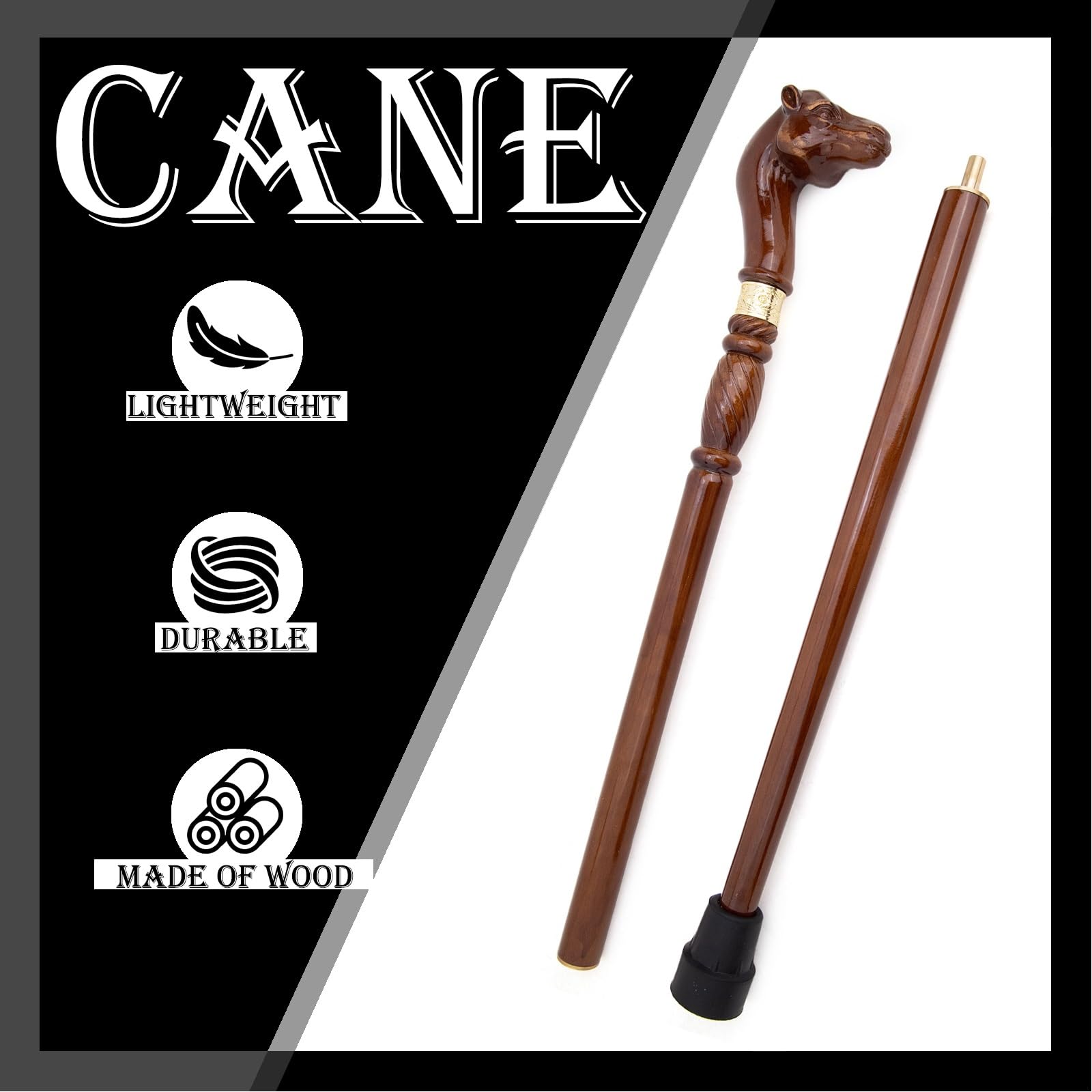 Bastón de Senderismo de Madera con Diseño de Camello, Bastón de Madera Maciza, Bastón Artesanal para Caballeros, Moderno y con Estilo, Ideal para Uso al Aire Libre