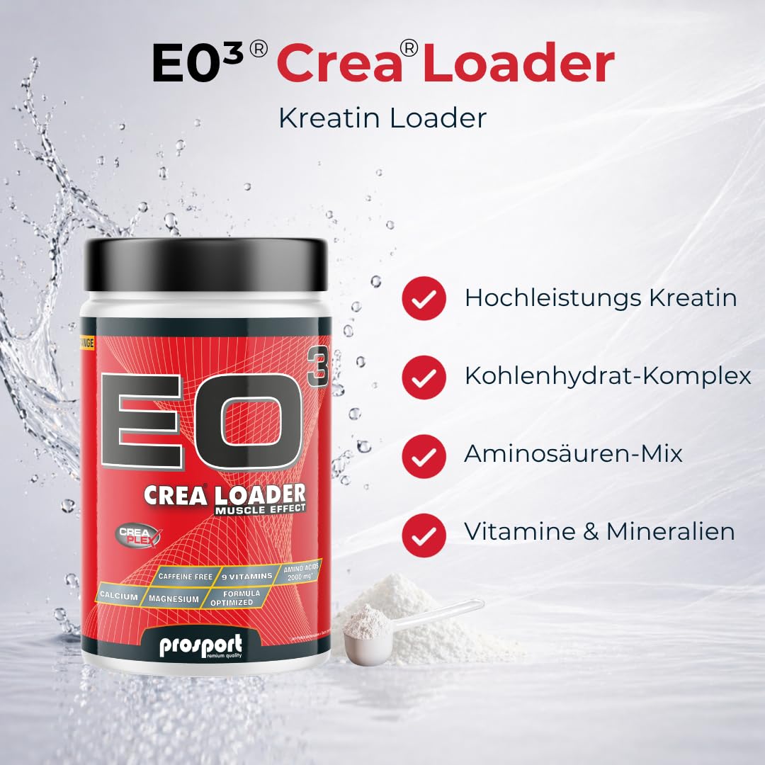 Prosport EO³ CREA LOADER Orange – 2000g Hochleistungs-Kreatin mit Vitaminen & Mineralstoffen – Creatin Monohydrat, Dextrose, Taurin & Glutamin – Workout Booster für Muskelaufbau & Schnellkraft