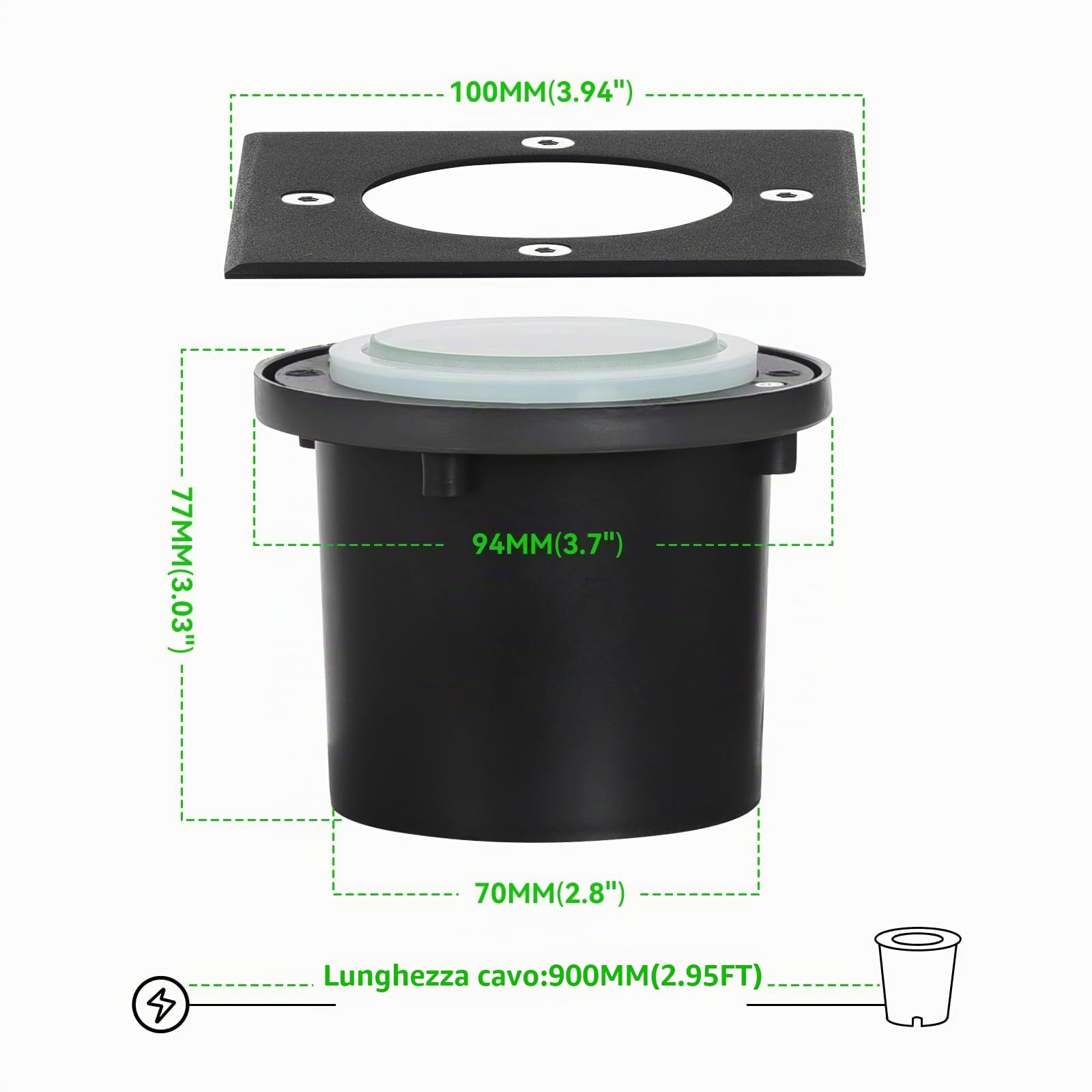 Faretti Incasso Esterni 4Pack 3W 270 Lumen Faretto Led da Incasso 230V AC IP65 Faretti Led Esterno LED Faretto Calpestabile, Bianco Caldo Segnapasso Led esterno, 3000K Quadrato Nero