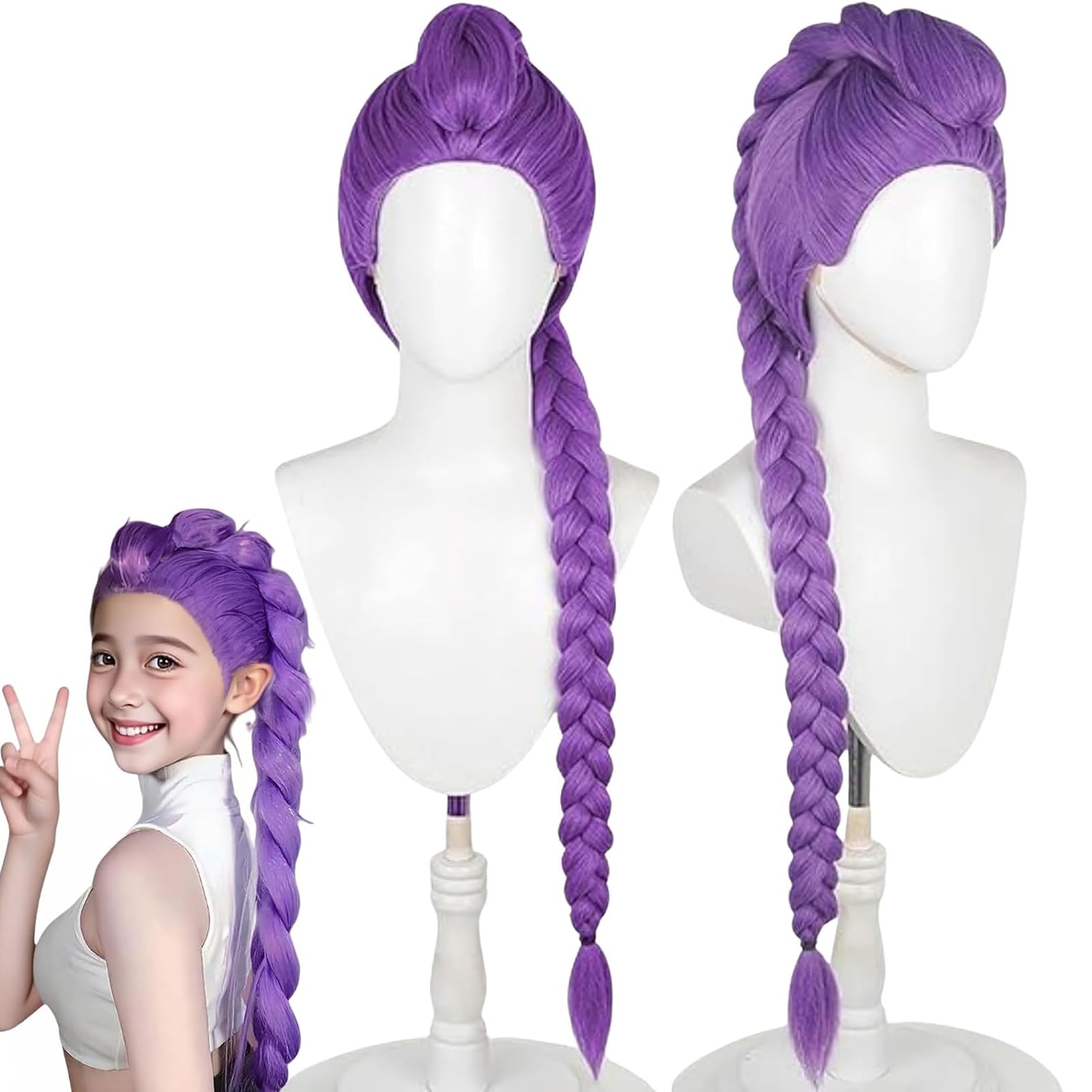 Demon Hunters Rumi Cosplay Wig – Long Straight Pink Anime Wig With Blunt Bangs For Mira/Zoey Costume (3PC Set)
