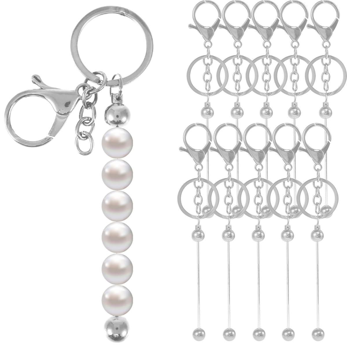 Foribyw Men's Silver 12Pcs Beadable Keychain Bars Metal Beaded Keychain Diy Fashion Bead Keyring Bar Buckle Chain Clasp Blanks For Pendant Diy Crafts Making Gift(Silver)
