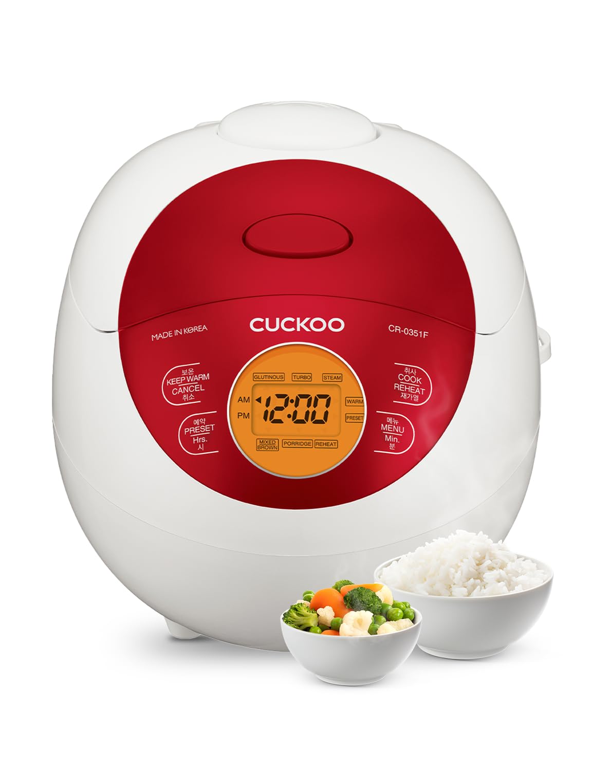 Micom Rice Cooker 3 Cup Uncooked / 6 Cup Cooked, Korean Fuzzy Logic Rice Cooker Small with Delay Timer & Keep Warm Setting, Versatile Food Steamer with Non-Stick Inner Pot, Red (CR-0351F)