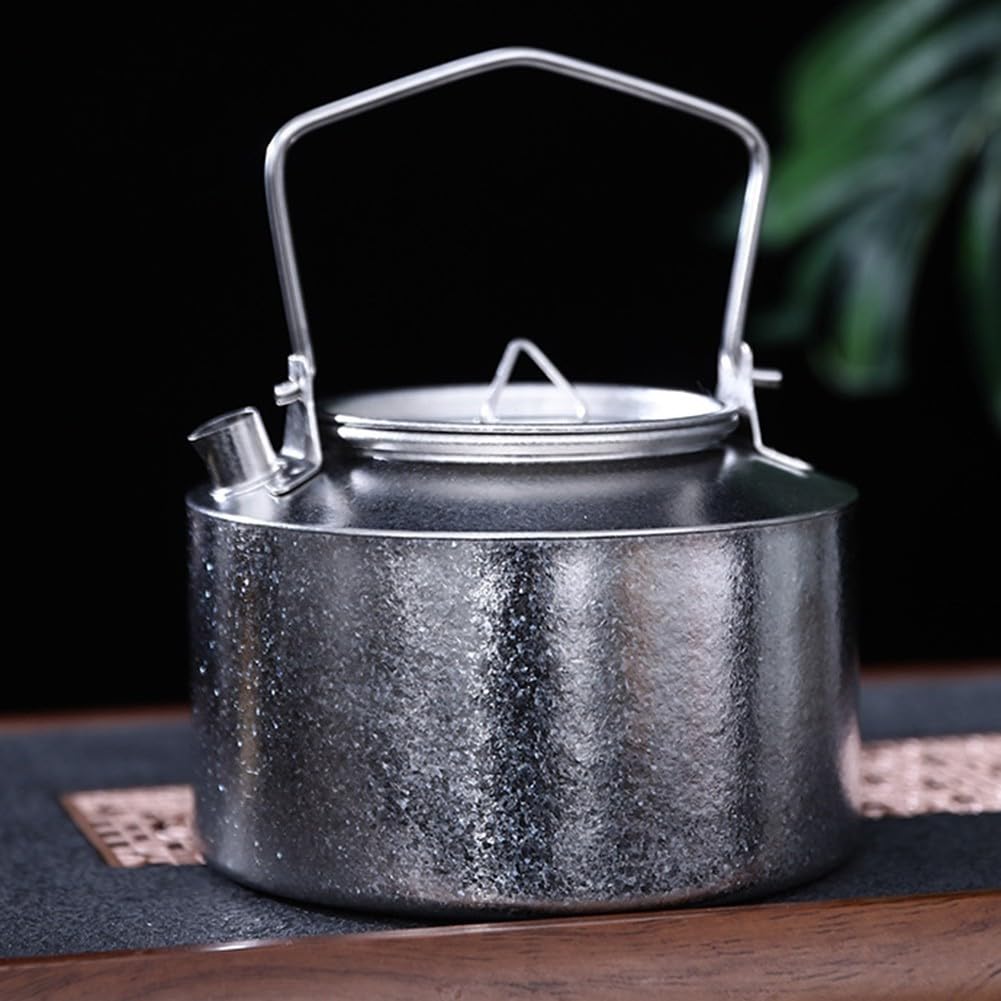 Bouilloire légère en titane pur 980 ml avec poignée pliable pour une utilisation facile en extérieur (style fleur de glace)
