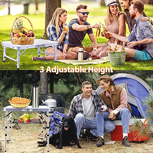 Juoifip Outdoor Small Portable Folding Table, 3 Adjustable Height Foldable Camping Table For Camp, Lightweight Aluminum Fold Up Table For Picnic, Bbq, Party, Travel, Home Use. White #TOP5