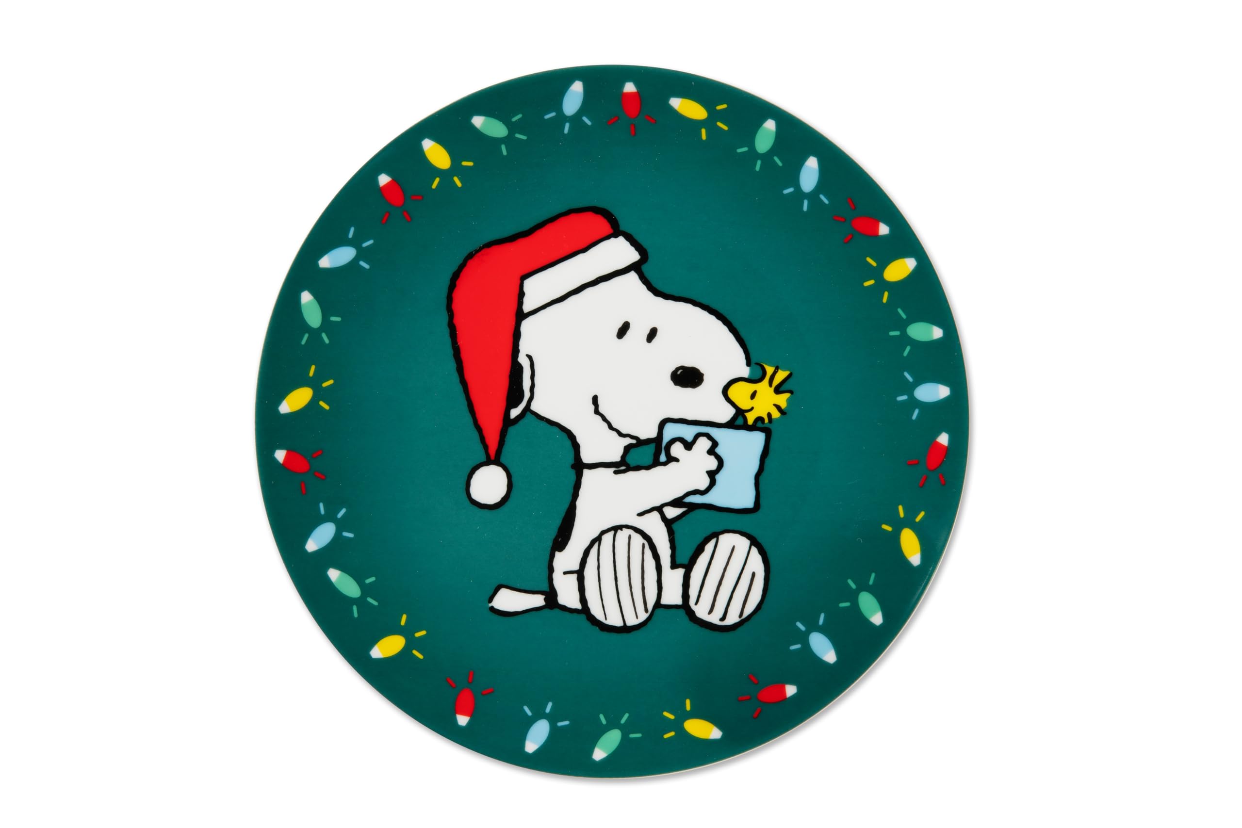 Excelsa Peanuts Shiny & Bright Lot de 6 assiettes à dessert, porcelaine, vert et blanc, 20,5 cm, set de Noël avec Snoopy, pour gâteaux et petit-déjeuner