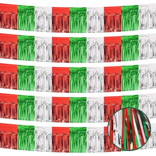 Image of 5 Pack 10 Feet Christmas Foil Fringe Garland Red Silver Green Fringe Garland for Christmas Party Decorations Parade Float Fringe Tinsel Banner for Birthday Party New Year Decor