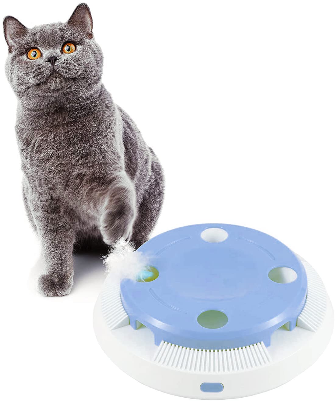 Interactief kattenspeelgoed, slim elektronisch speeltje met roterende veer, hinderlaag grappige kattenveer magische doos, stimuleert zintuigen, entertainment en training binnenshuis voor katten (batterijstijl