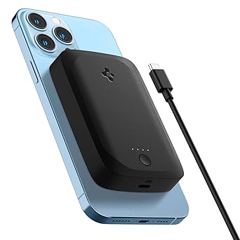 Spigen 5000mAh ArcHybrid Magfit Magnetic Wireless Fast Charging Power Bank 7.5W Magsafe Compatible with iPhone 17/16/15/14/13/12 Series (Type C Cable Included) - Black