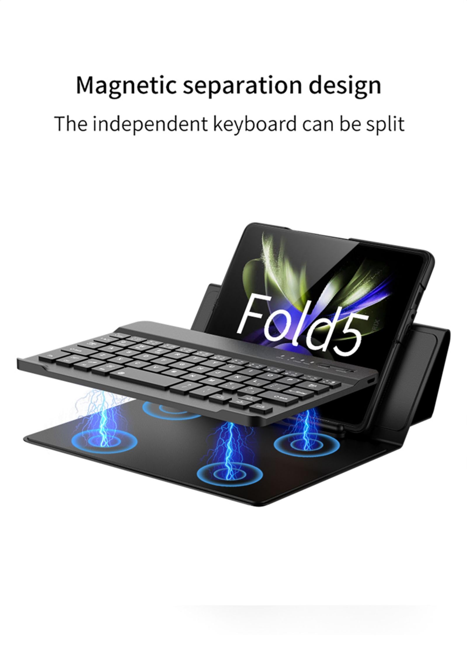 COQUE Kit accessori per ufficio mobile Samsung Galaxy Z Fold 5,tastiera silenziosa del telefono/mouse Bluetooth/penna touch+slot penna/kit ufficio custodia in pelle pieghevole-Nero