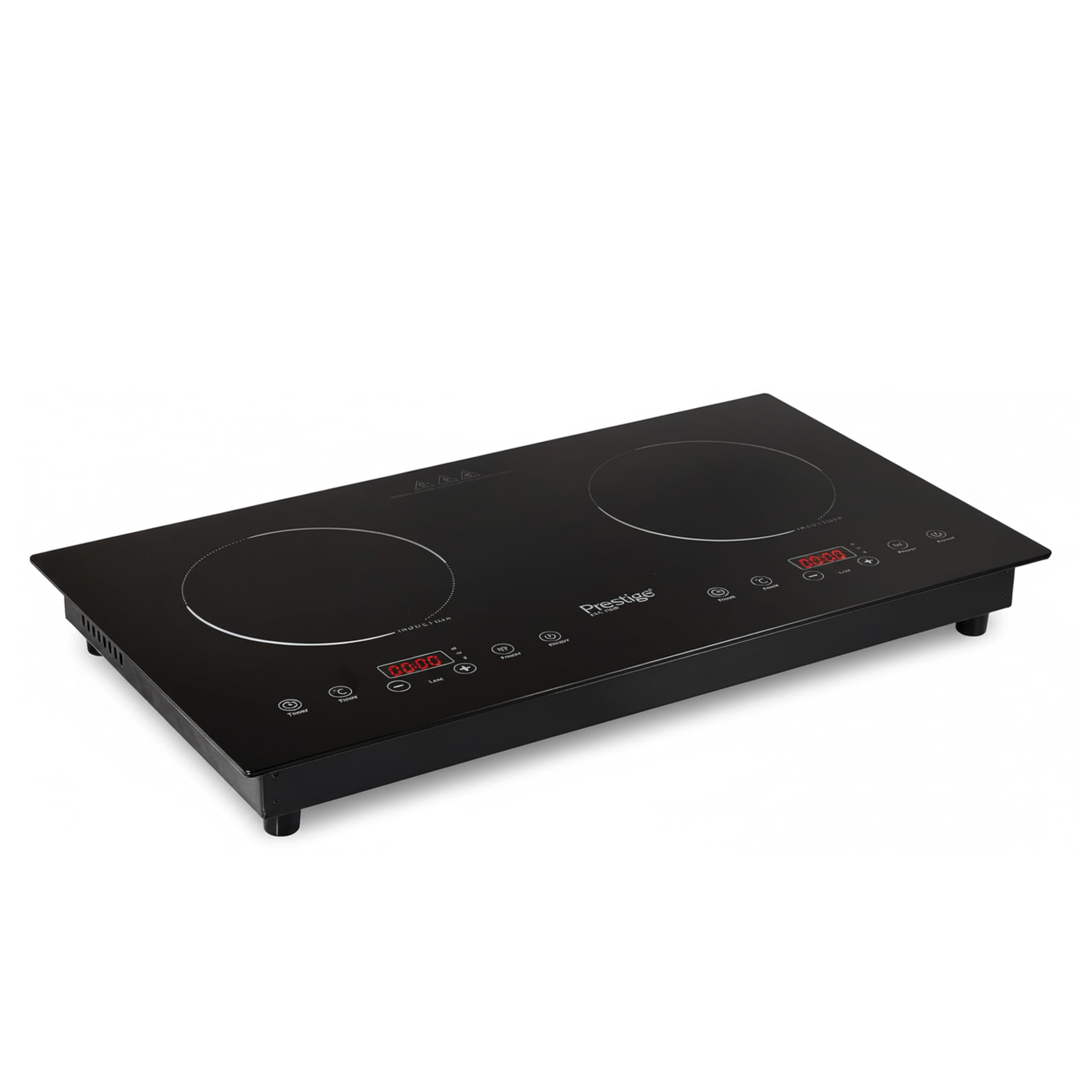 Prestige Double Induction Cooktop 3000 Watts, 8 Digital Temp Control Panel, Crystal Glass With Metal Base. 50 60 Hz PR50359, Black