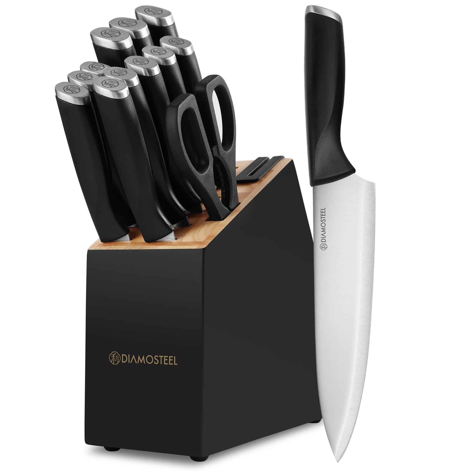 Amazon.com: Diamosteel Black Knife Set, 13 Pieces Knife Block Set