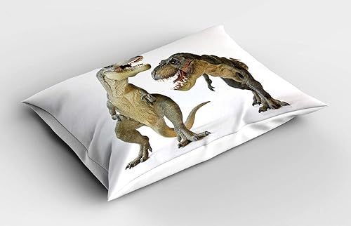 Miniatura 2 de Ambesonne Funda de almohada de dinosaurio, Tyrannosaurus Rex Par frente a criaturas feroces deprehistóricos, funda de almohada decorativa estándar