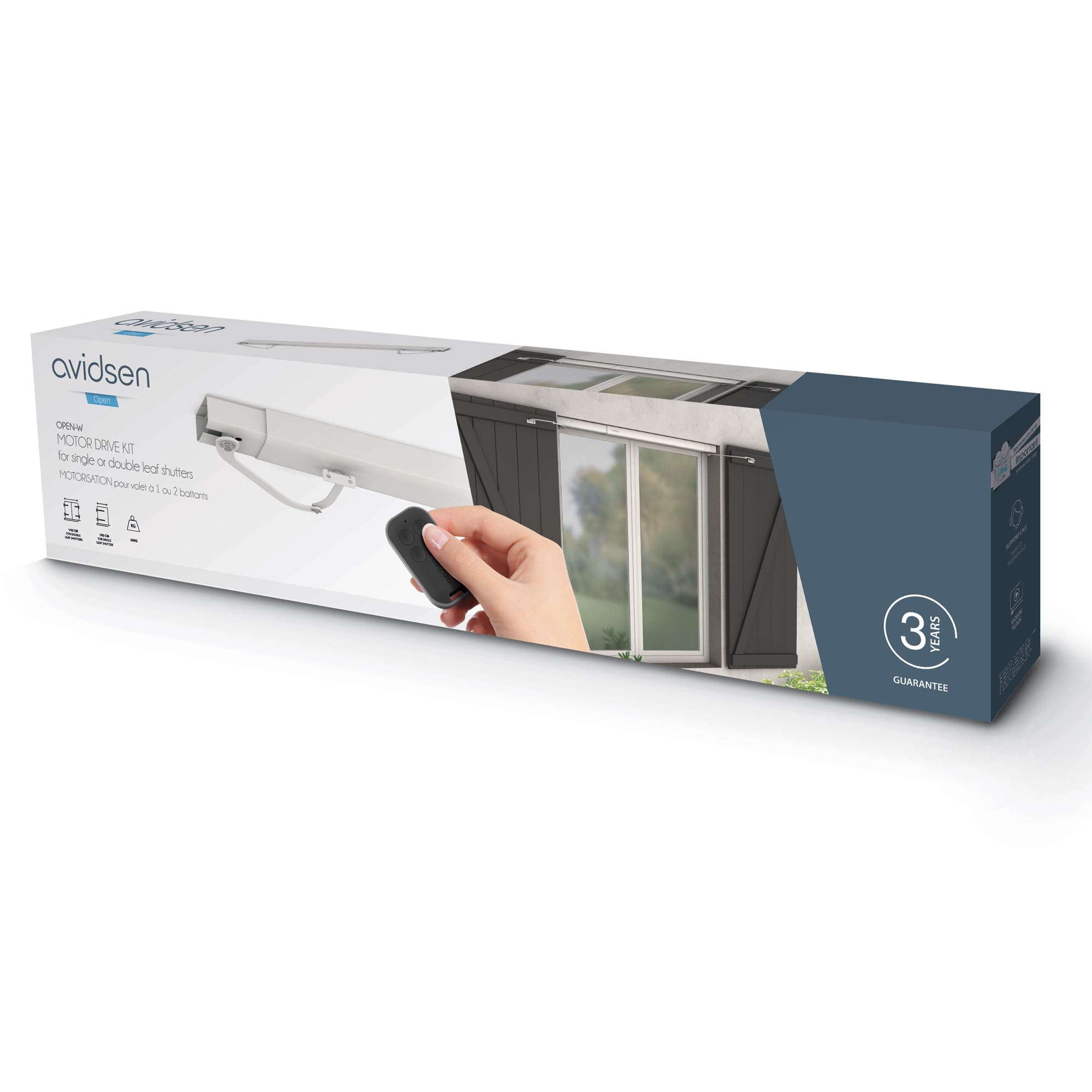 Avidsen Open-W Kit Motorización para Persianas Batientes | Sistema automático, Persianas batientes, Mando incluido, Par progresivo, Detección obstáculos, Instalación ret