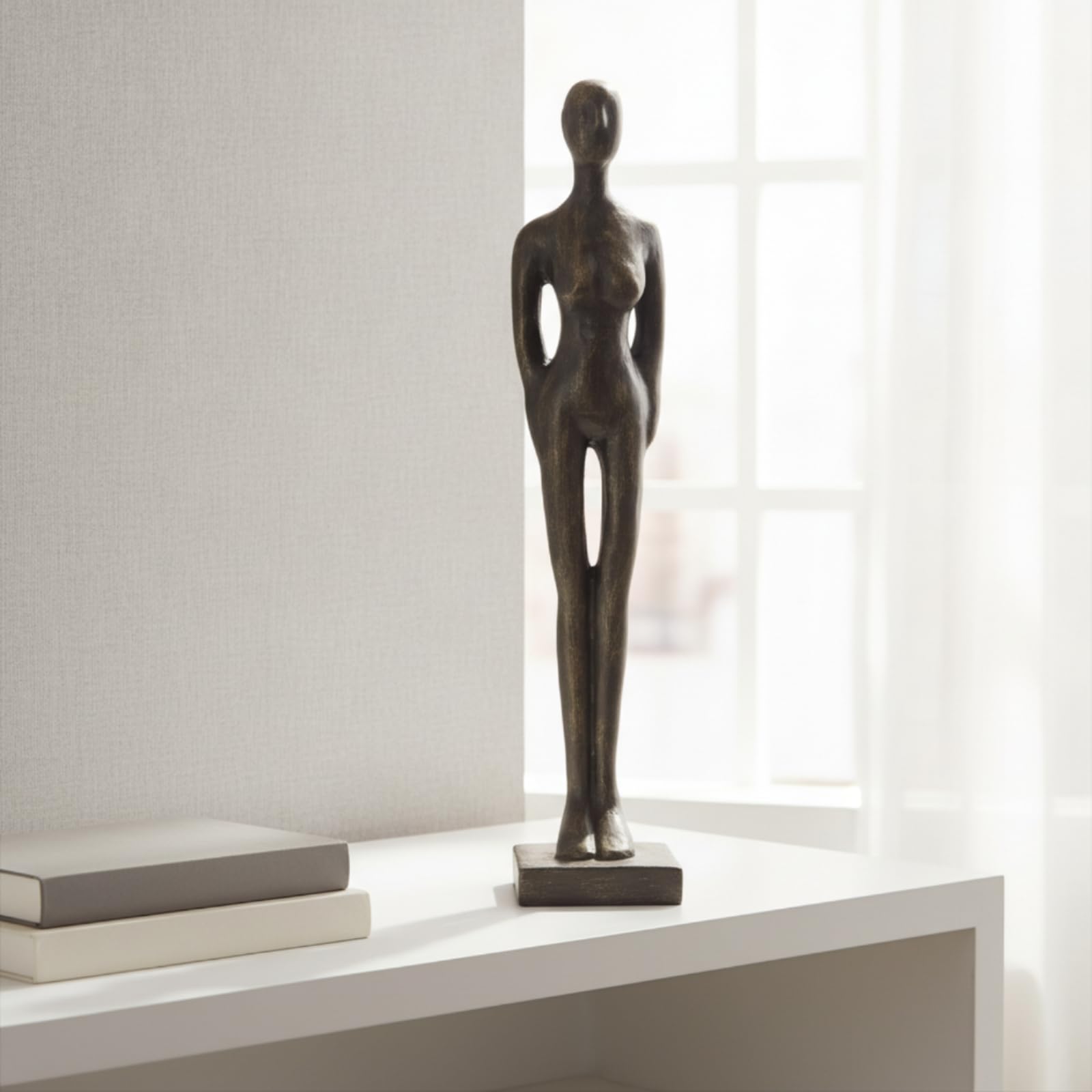 Qianly Escultura Figura Humana Minimalista | Artística, Escultura con Base Rectangular, para Oficina, Plateado, 39CM