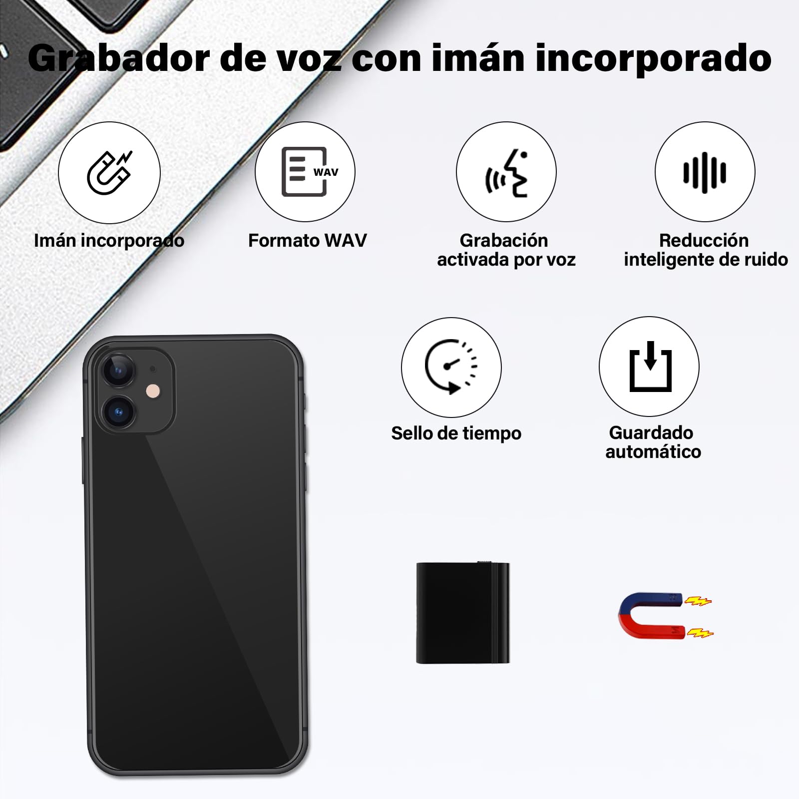 64G Mini grabadora magnética activada por Voz, Dispositivos de micrograbación, grabadora de Sonido pequeña Digital, grabadora de Audio
