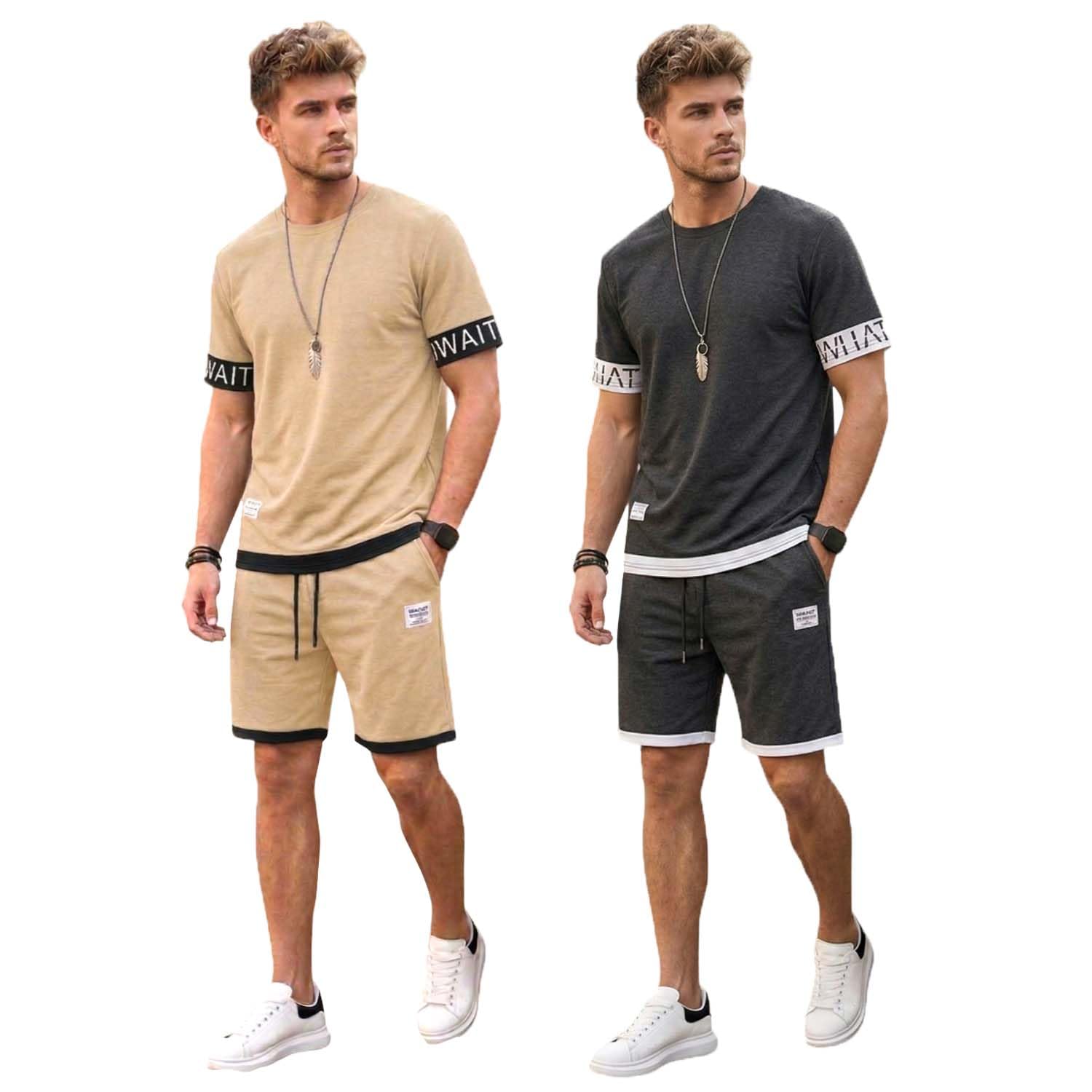 Lymio SSM-CS-1-3 - Set casual da uomo con coulisse, elegante maglietta e pantaloncini abbinati alla moda
