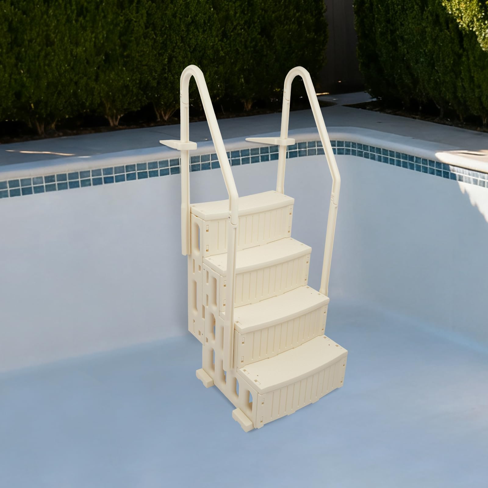 Échelle de piscine en plastique avec main courante, 4 marches, capacité de charge de 181,44 kg, pour camping-car, jacuzzi, piscine encastrée, terrasse, maison, extérieur