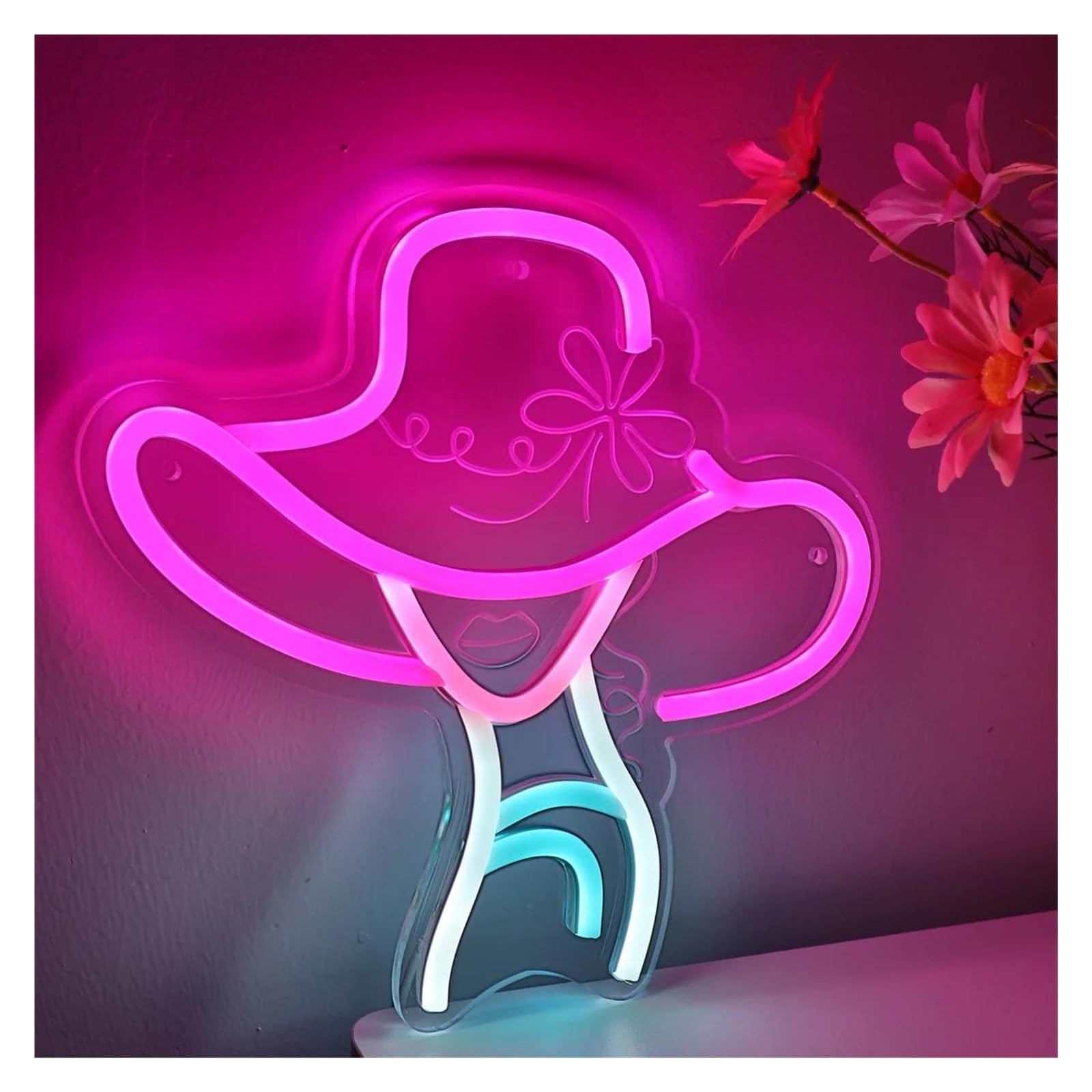 Luz de Diseño de Digital Una Persona Hermosa Usa Sombrero Letrero De Neón Alimentado Por USB Para Decoración De Pared De Evento De Fiesta De Club 23.7cmx24cm