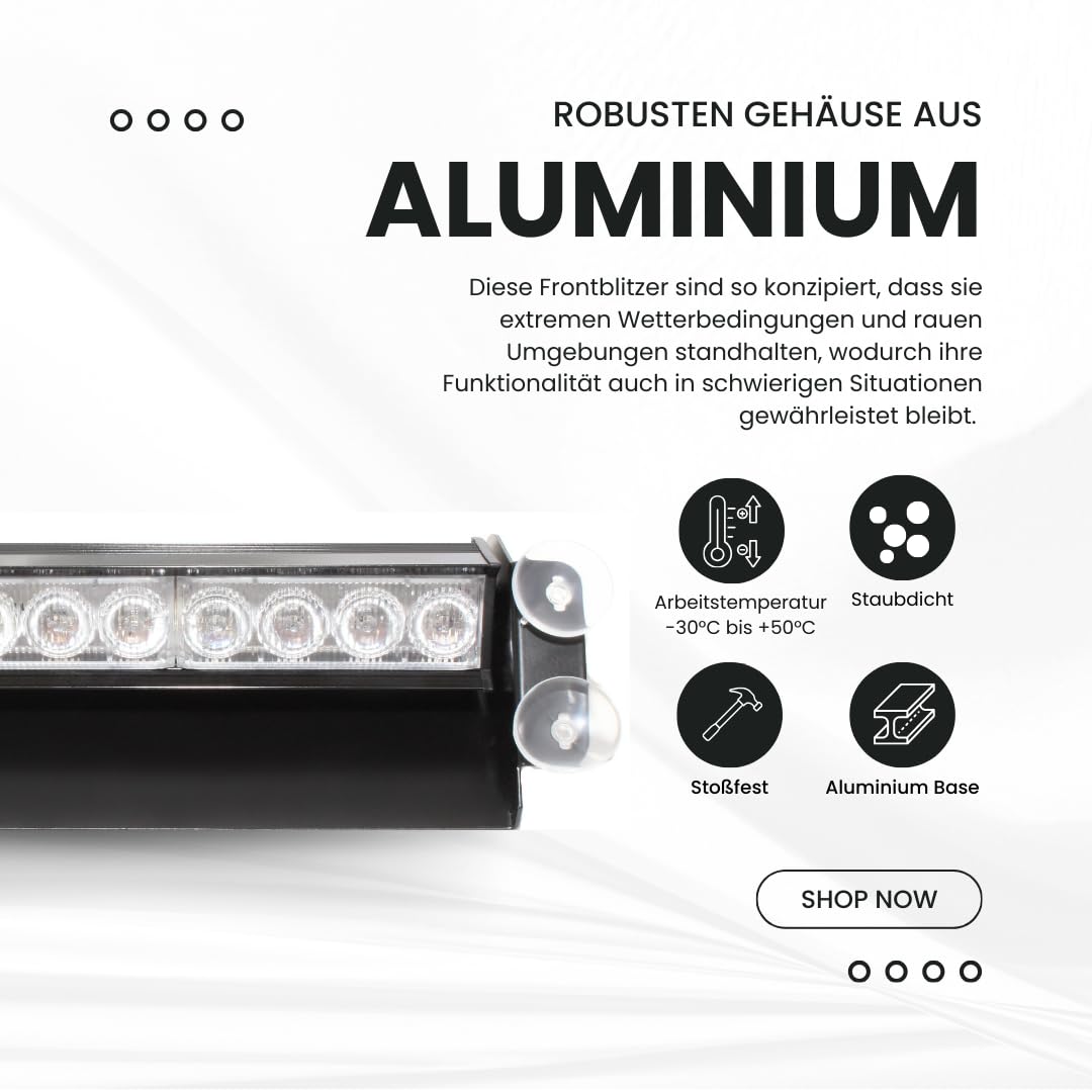 Raptors LED Technik Frontblitzer Shark 8W Scheibenblitzer für Show Cars | Scheibenblitzer 12V | Dash Light | Fake Polizei | Kennleuchte | Fake Blaulicht (Blau)