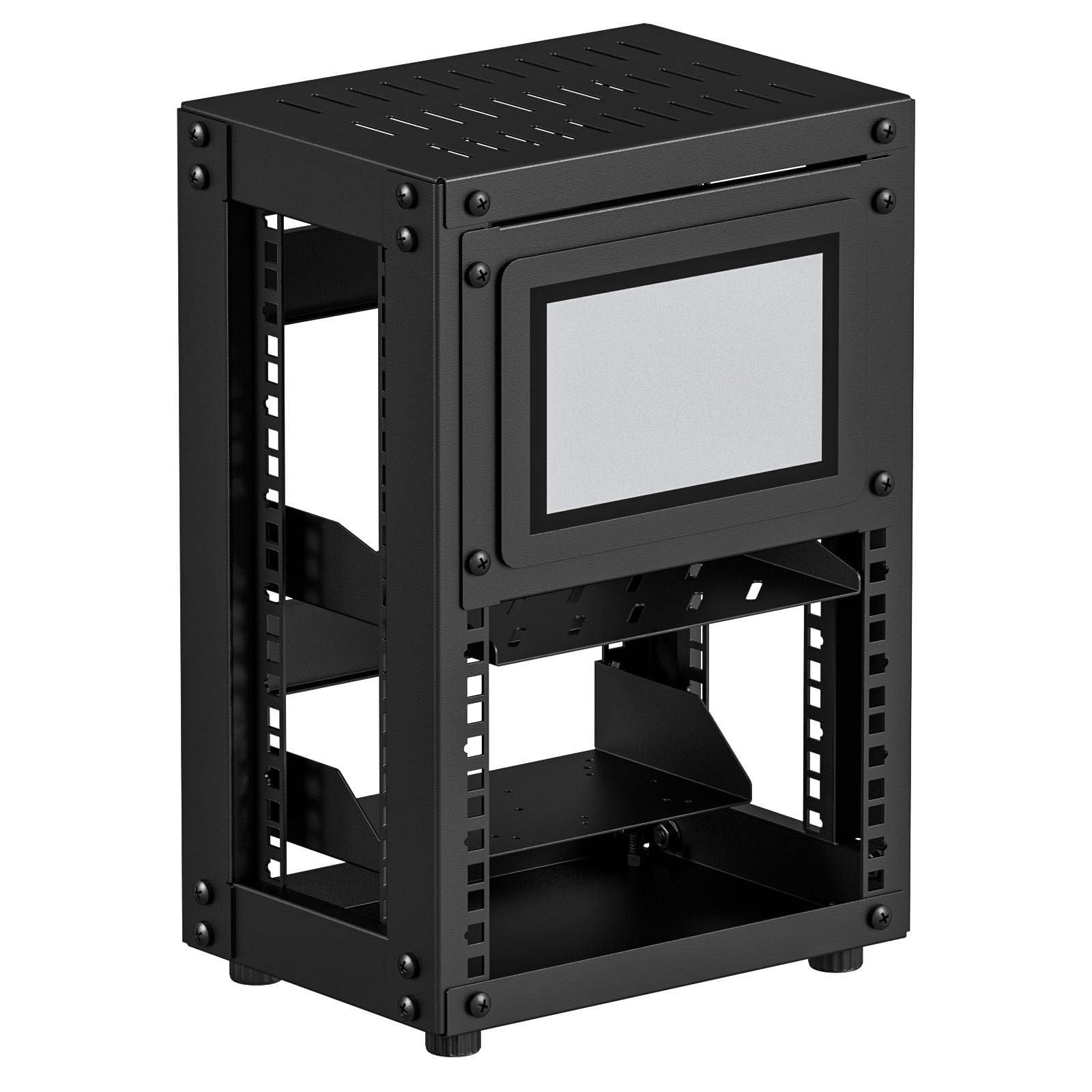 8U Server Cabinet with 7 inch Touchscreen, 10 inch Mini Server Rack for Network, Servers, A/V Equipment and DIY Projects, 7.87 inch Depth, Black
