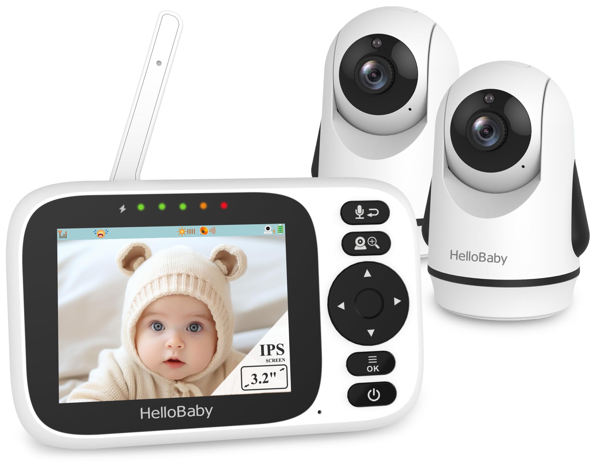 Baby Monitor2 Cameras, Video Audio Baby Monitor No WiFi,  Remote Pan-Tilt-Zoom,AUTO Night Vision, ECO, 2-Way Talk,8 Lullabies and  1000ft