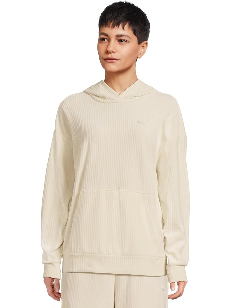 White PUMA Essentials Elevated Comfort Velour Ribbed Hoodie