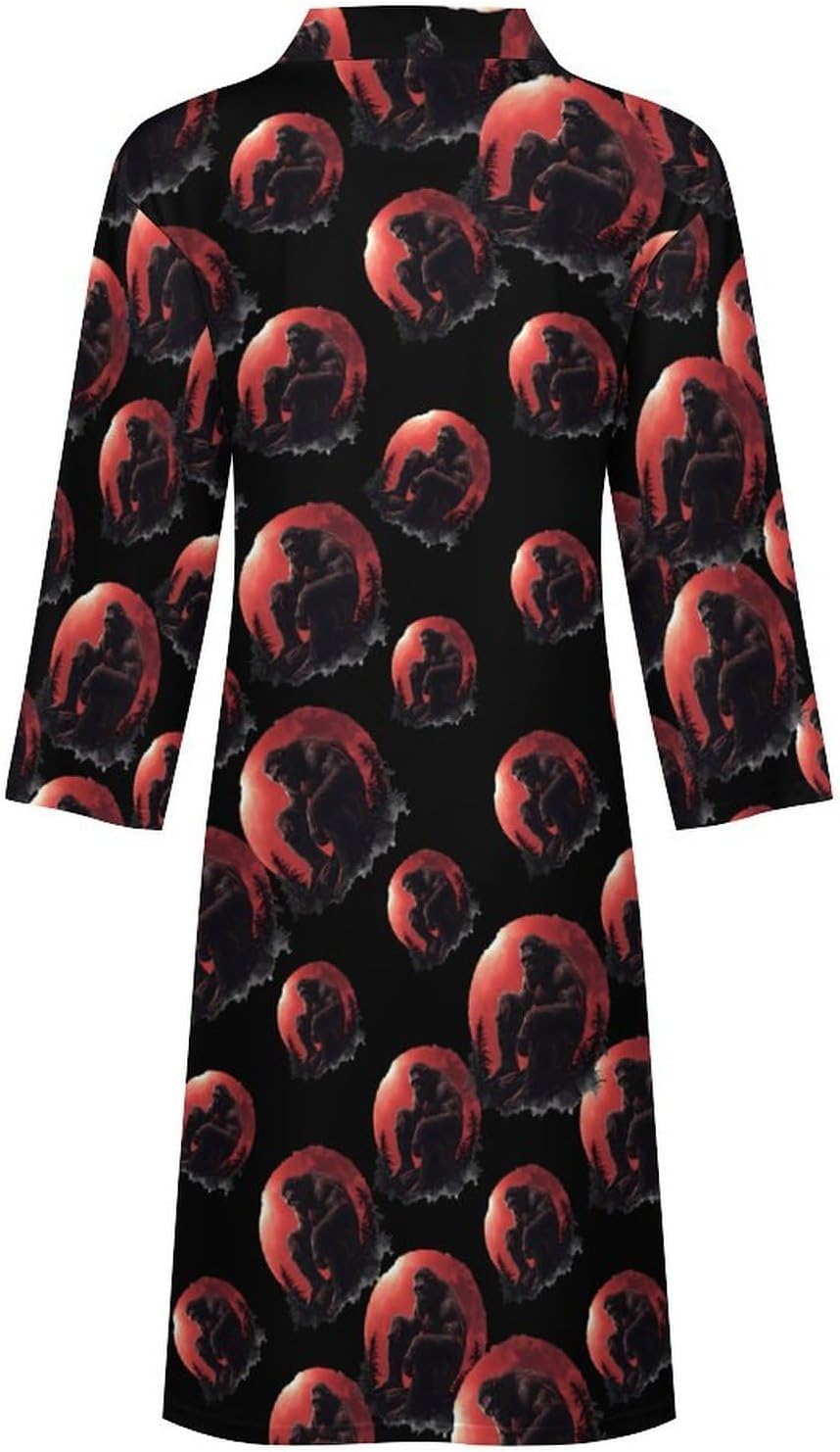 Bigfoot And Moon Mens Robe Long Bathrobe for Women Bath Robes Lightweight Soft Printed Sleepwear