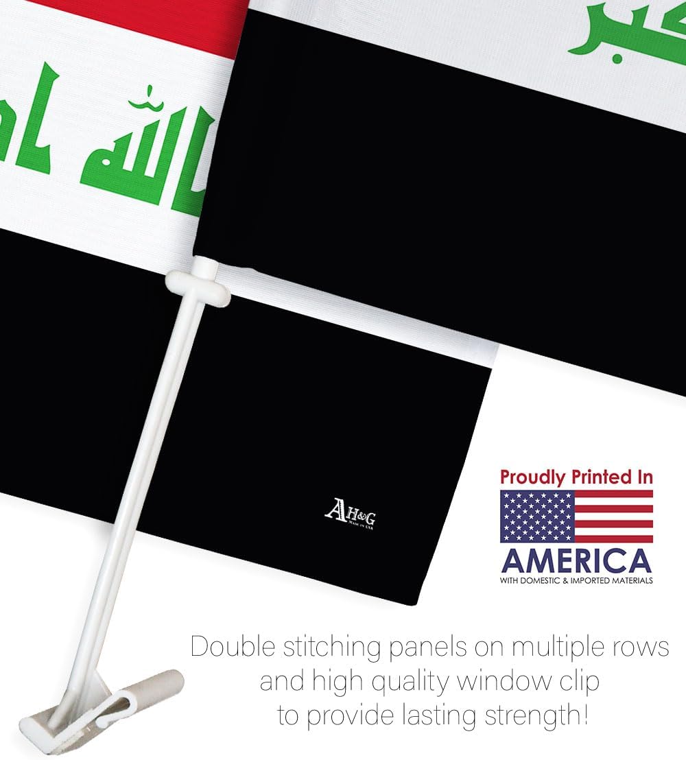 Iraqi Car Flag Bandera para Carros De Iraq Decor for Window Clip Mount Auto Accessories Sport Fan Gifts League Olympics Party Supplies Patriotic Decorations Made in USA