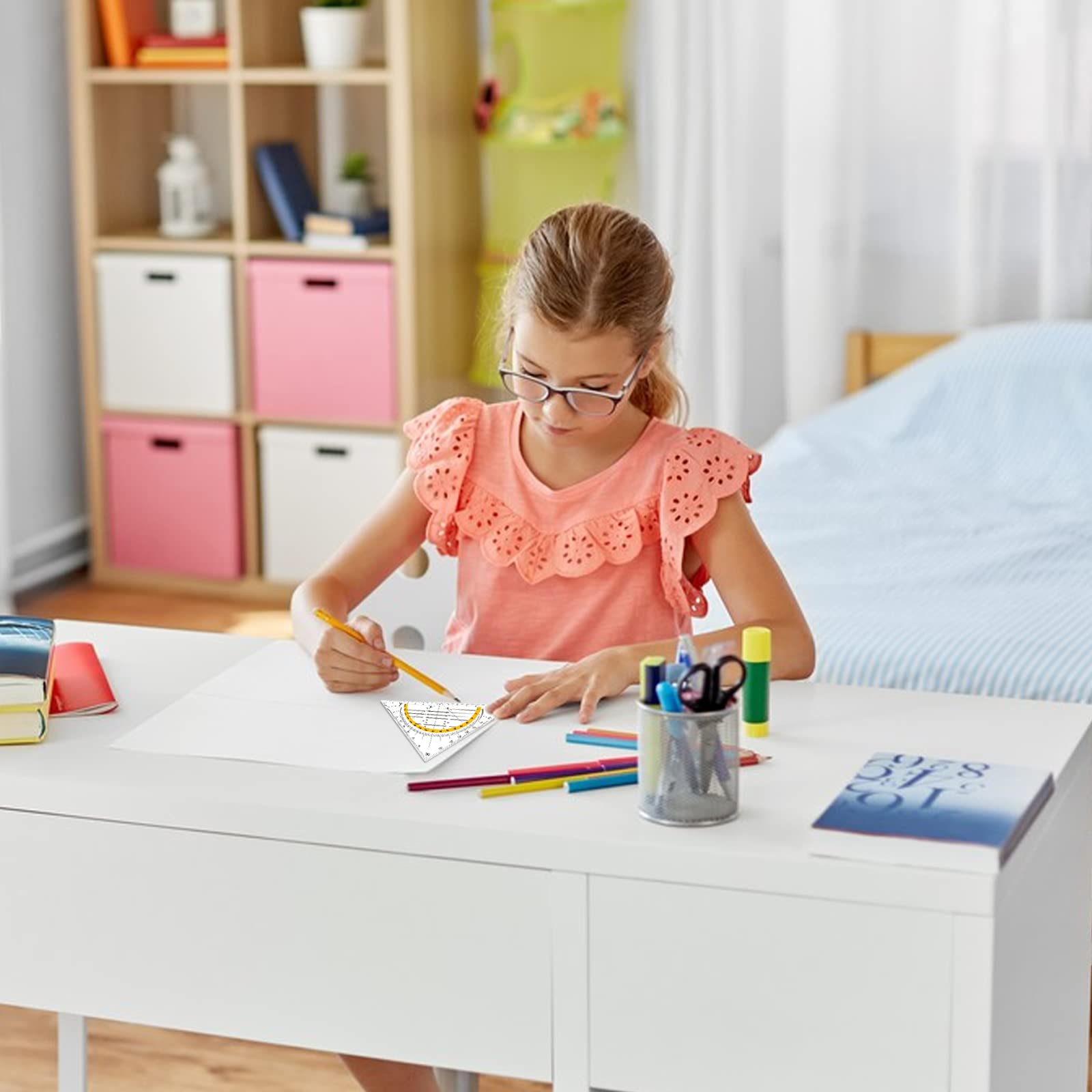 10 Stück Geometrie Dreieck, Geodreieck aus Kunststoff, Flexibel Geodreieck Zeichendreieck Winkelmesser Geodreieck zum Kreise Zeichnen Geometrie Set für Büro Designer Studenten Malerei