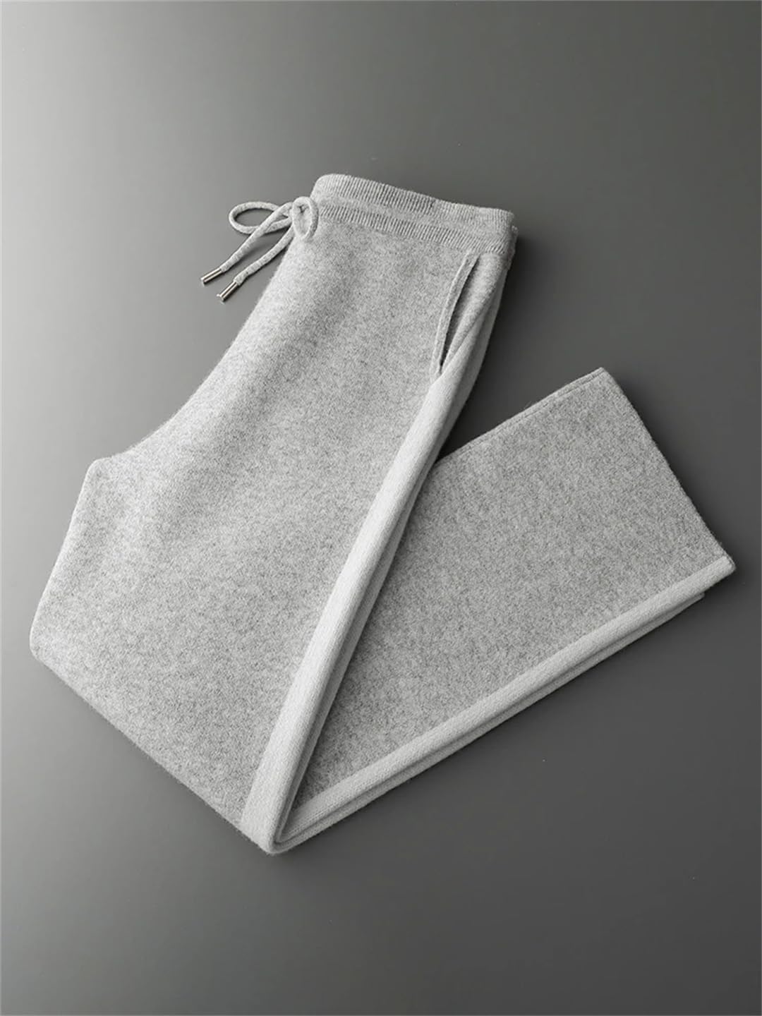 Men’S Merino Wool Jacquard Wide Leg Knit Casual Pants Elastic Waist Heavyweight Full Length Trousers