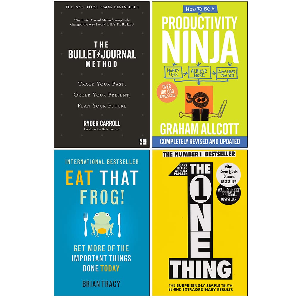 The Bullet Journal Method, How to be a Productivity Ninja, Eat That Frog, The One Thing 4 Books Collection Set