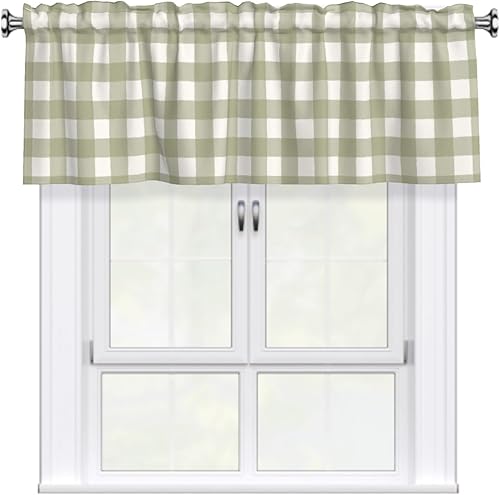 Miniatura 27 de Cenefa navideña para ventana - Cenefa de cortina de muñeco de nieve con bolsillo para varilla, árbol de Navidad, copo de nieve, tratamiento rojo