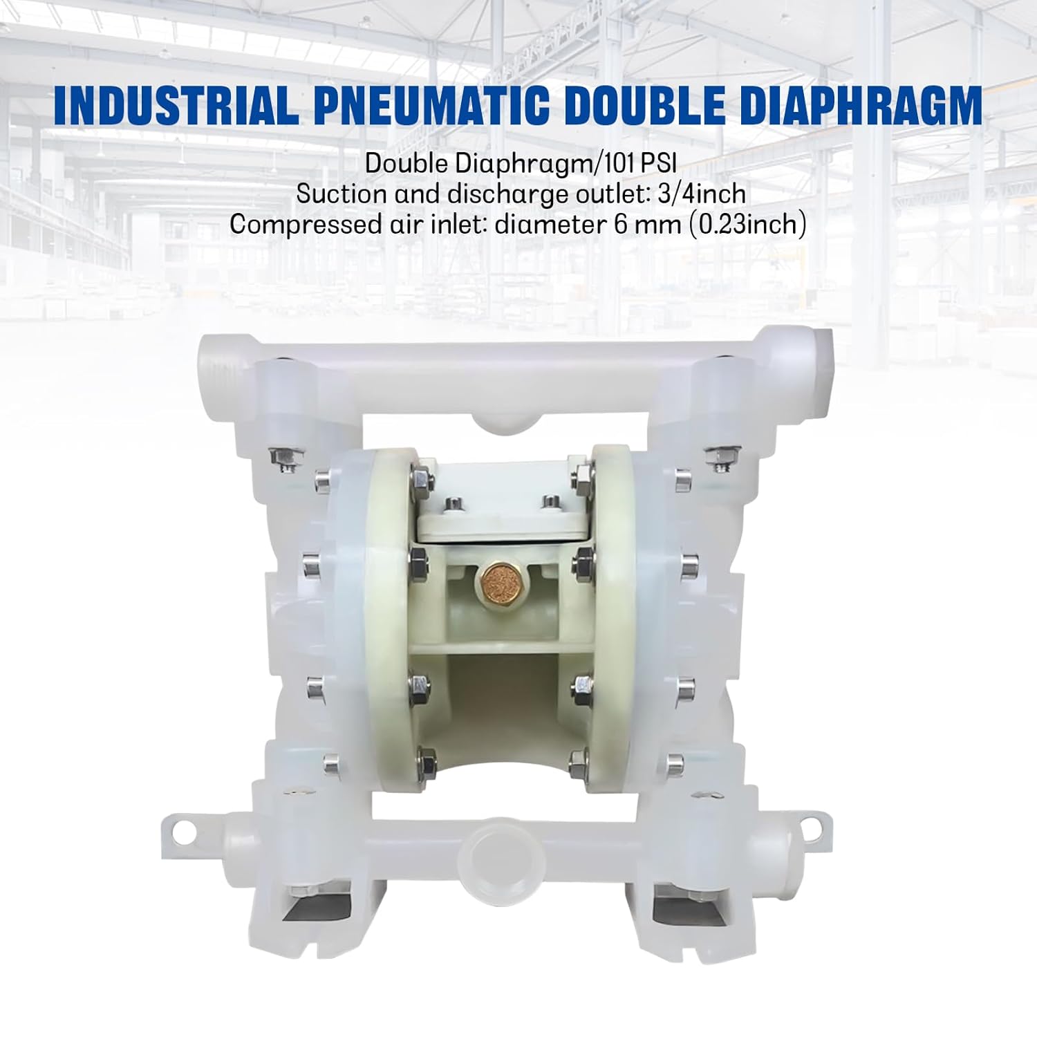 Air Diaphragm Pump, Double Diaphragm Pump 1/2'' Inlet & Outlet 101PSI Heavy Duty for Chemical Industrial Scientific Lab Vacuum Pumps
