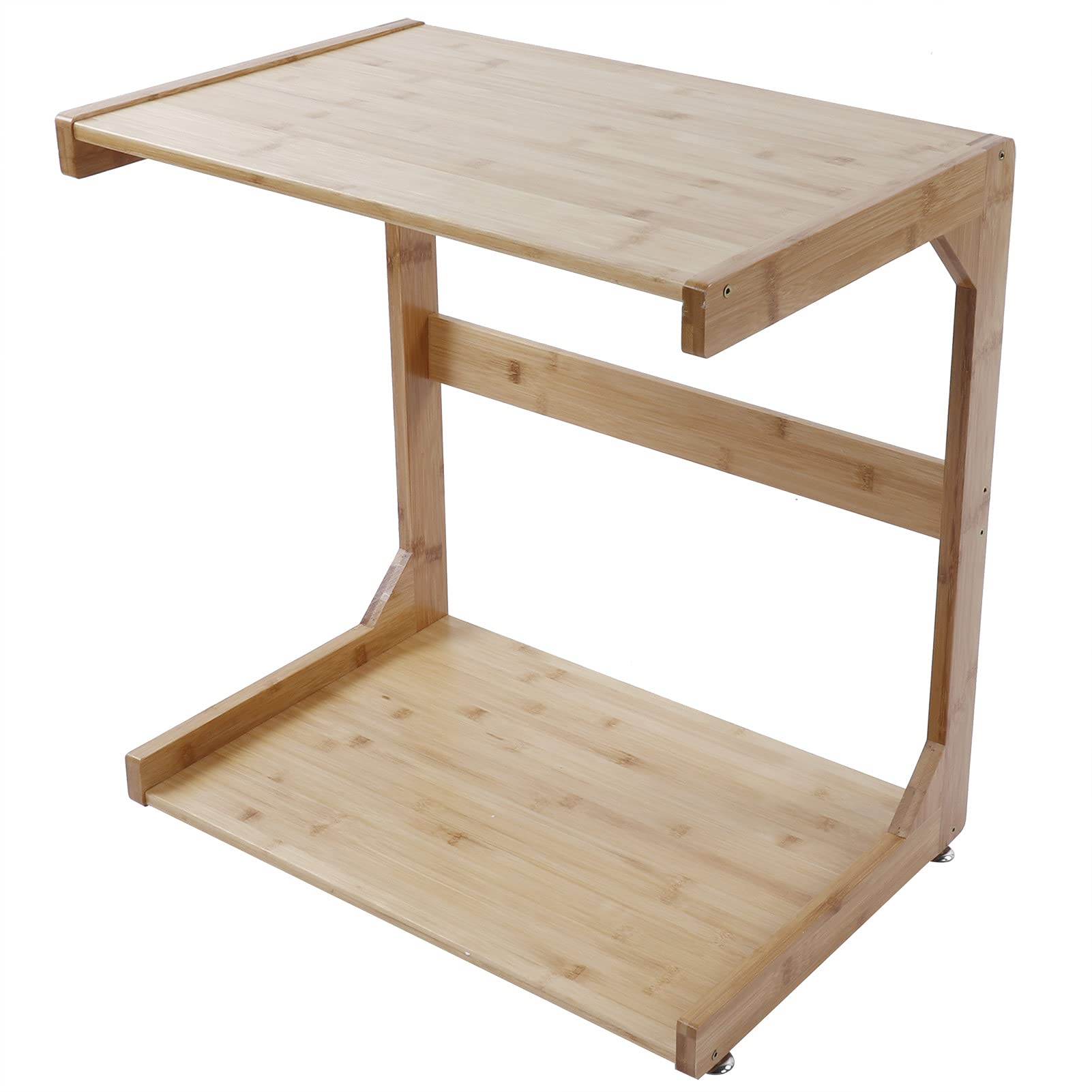 Ausla Mesa Auxiliar en Forma de C Mesa Auxiliar de bambú 22,2 X 14,8 X 22,8 Pulgadas con Ruedas Bloqueables Almacenamiento de 2 Niveles Esquinas Redondeadas para sofá Dormitorio Uso Portátil