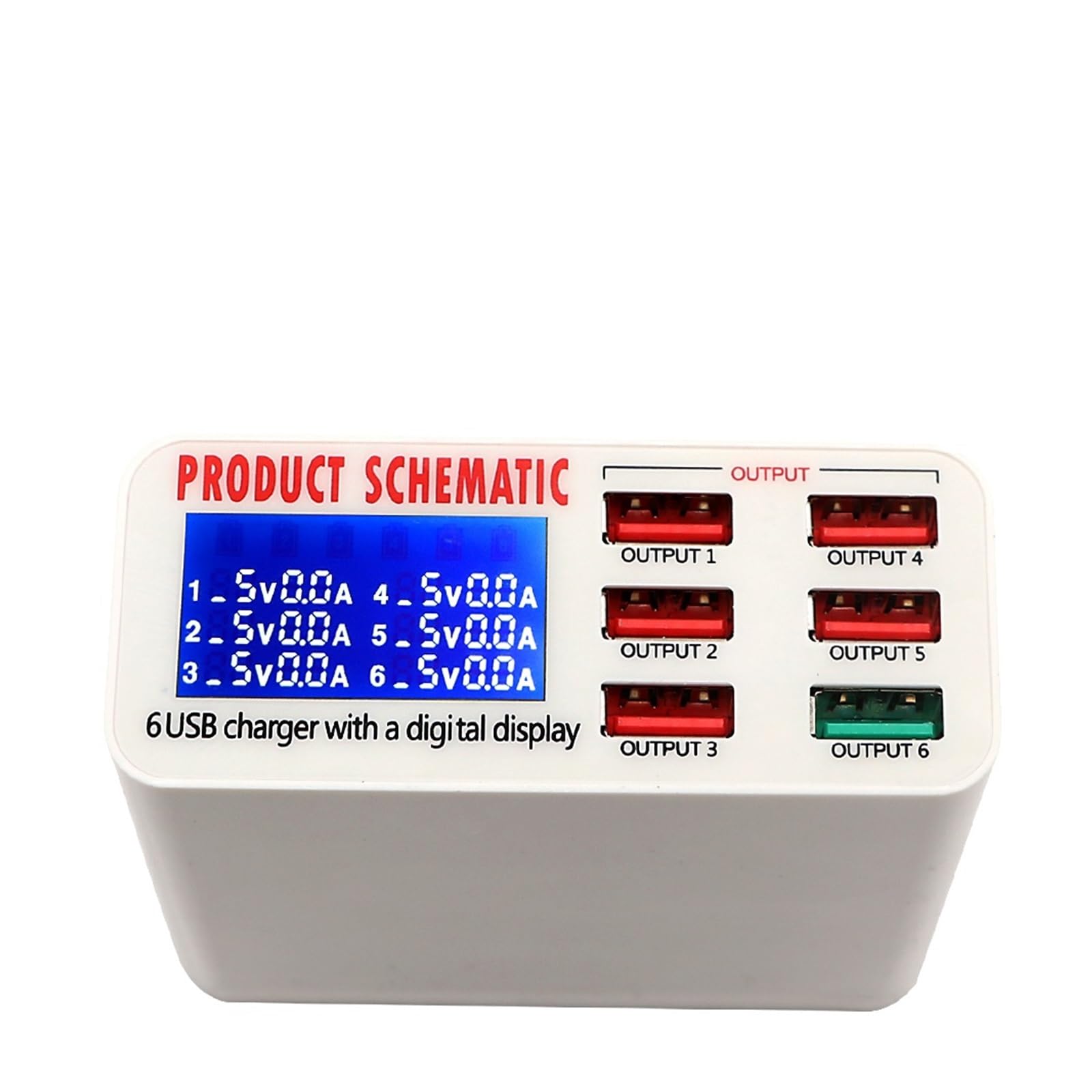 Caricatore USB, 6 Porte USB Caricatore A Ricarica Rapida Display LED Stazione Di Ricarica USB Multipla Dock Ricarica Universale For Telefono Cellulare, supporta più ricariche rapide(40W-896,Plug)