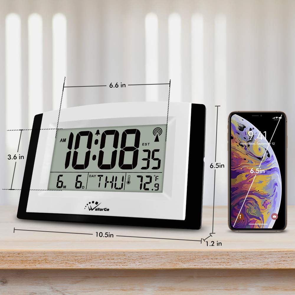 WallarGe Digital Wall Clock,Autoset Atomic Clock with Temperature and