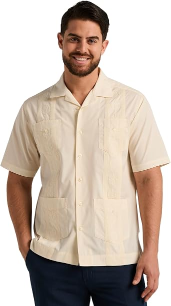 Cubavera Mens Authentic Cuban Style Four-Pocket Embroidered Short-Sleeve Guayabera Shirt
