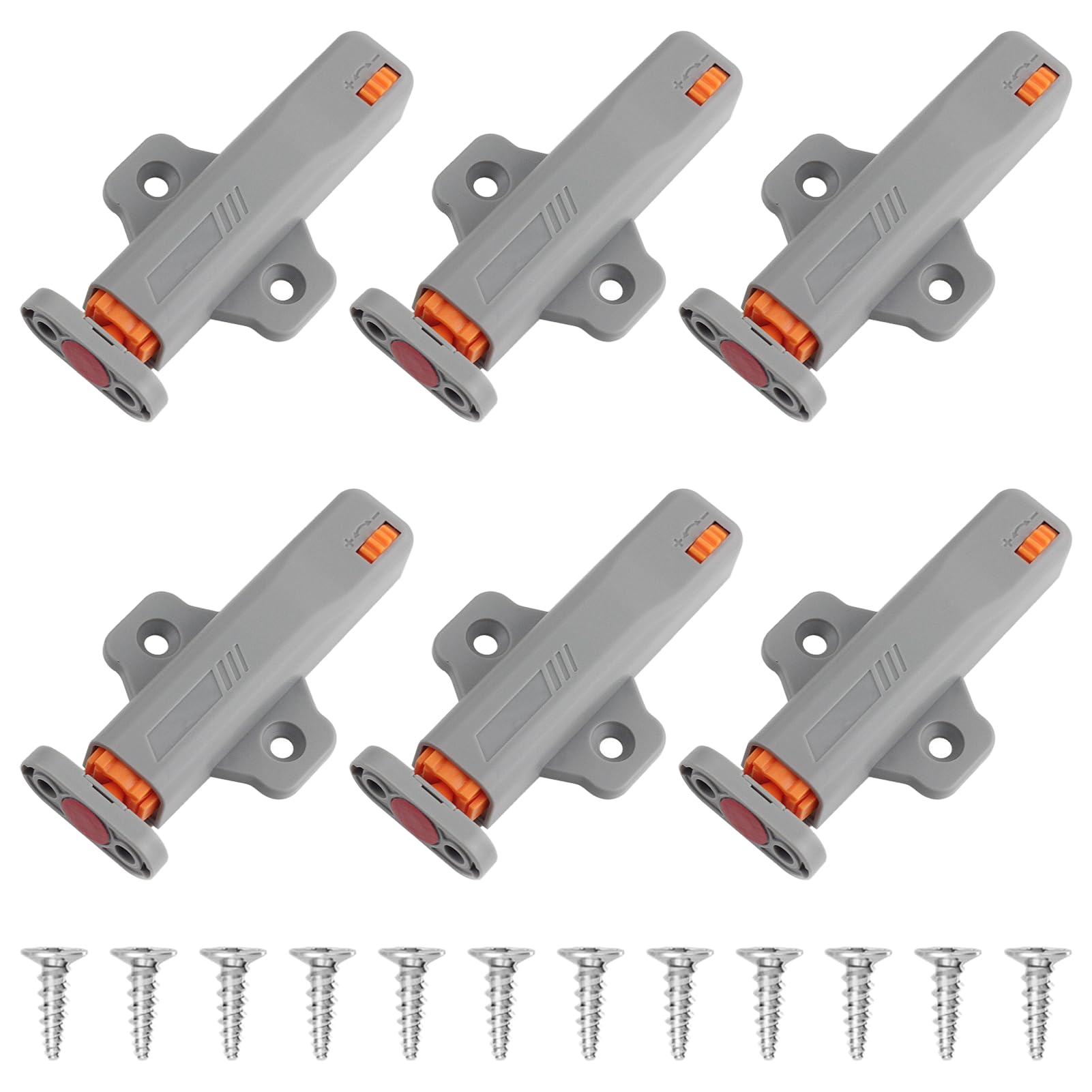 6Pcs Push to Open Latch, Push to Open Door Catches, Heavy Duty Touch Open Latch, Grey Spring Release Snap Roller Door Catch for Closet Closing Wardrobe Closure